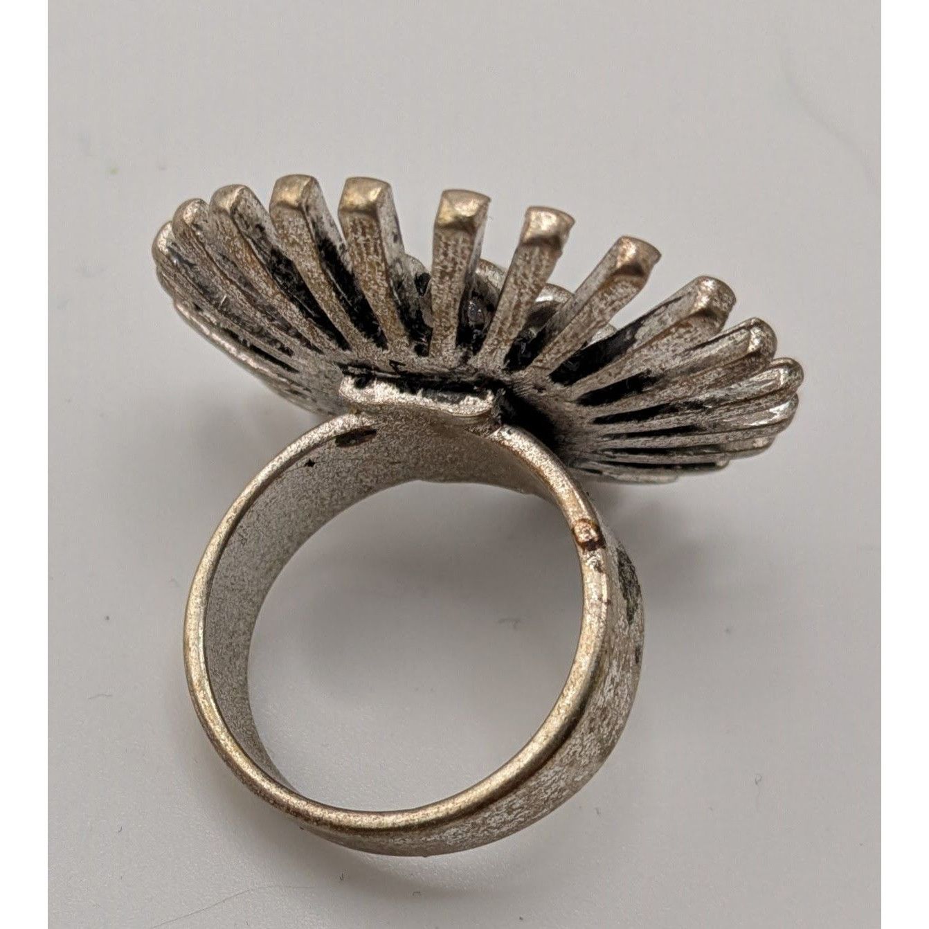 Other Vintage Adjustable Silver Tone Sunburst Ring With Rhinestone Size ONE SIZE - 12 Thumbnail