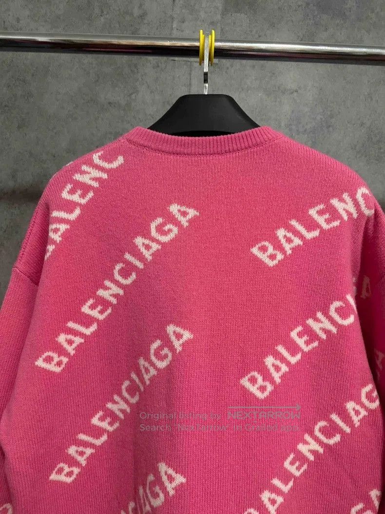 Balenciaga Balenciaga Logo All-Over Print Pink Knit Sweater. Size US XS / EU 42 / 0 - 5 Thumbnail