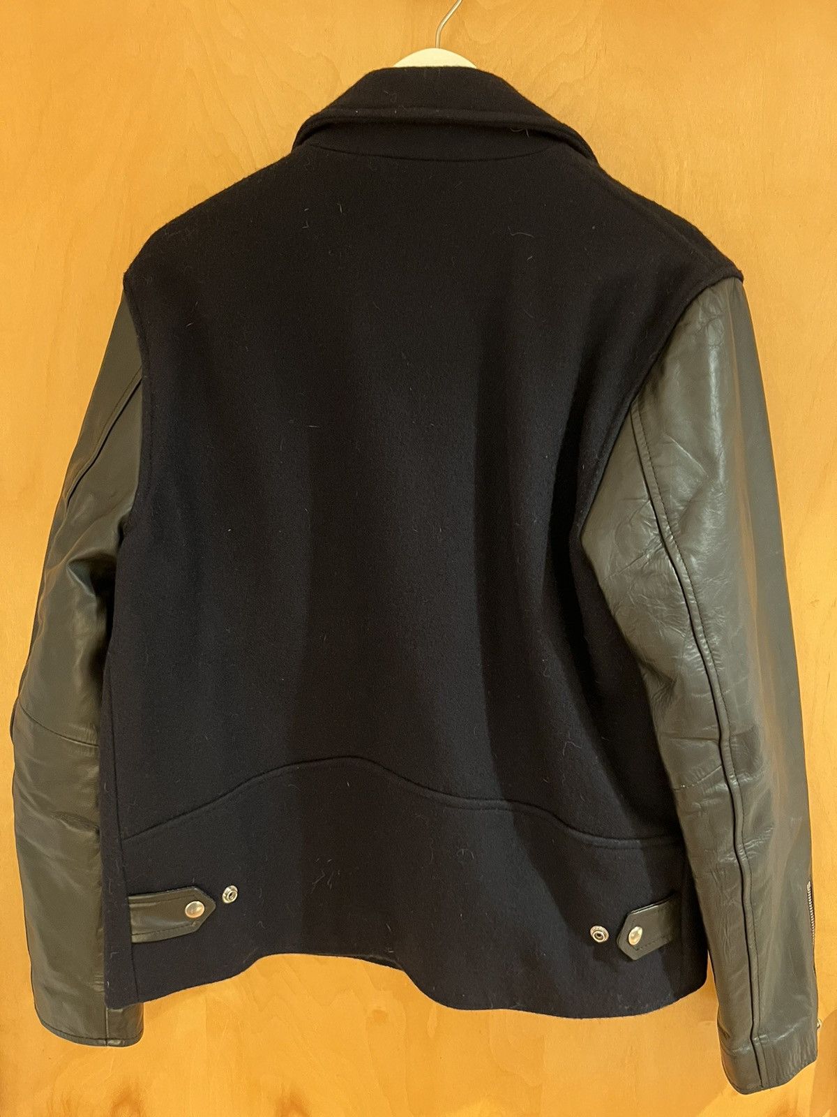 Mki Miyuki Zoku MKI blue black wool leather biker jacket large Size US L / EU 52-54 / 3 - 4 Thumbnail