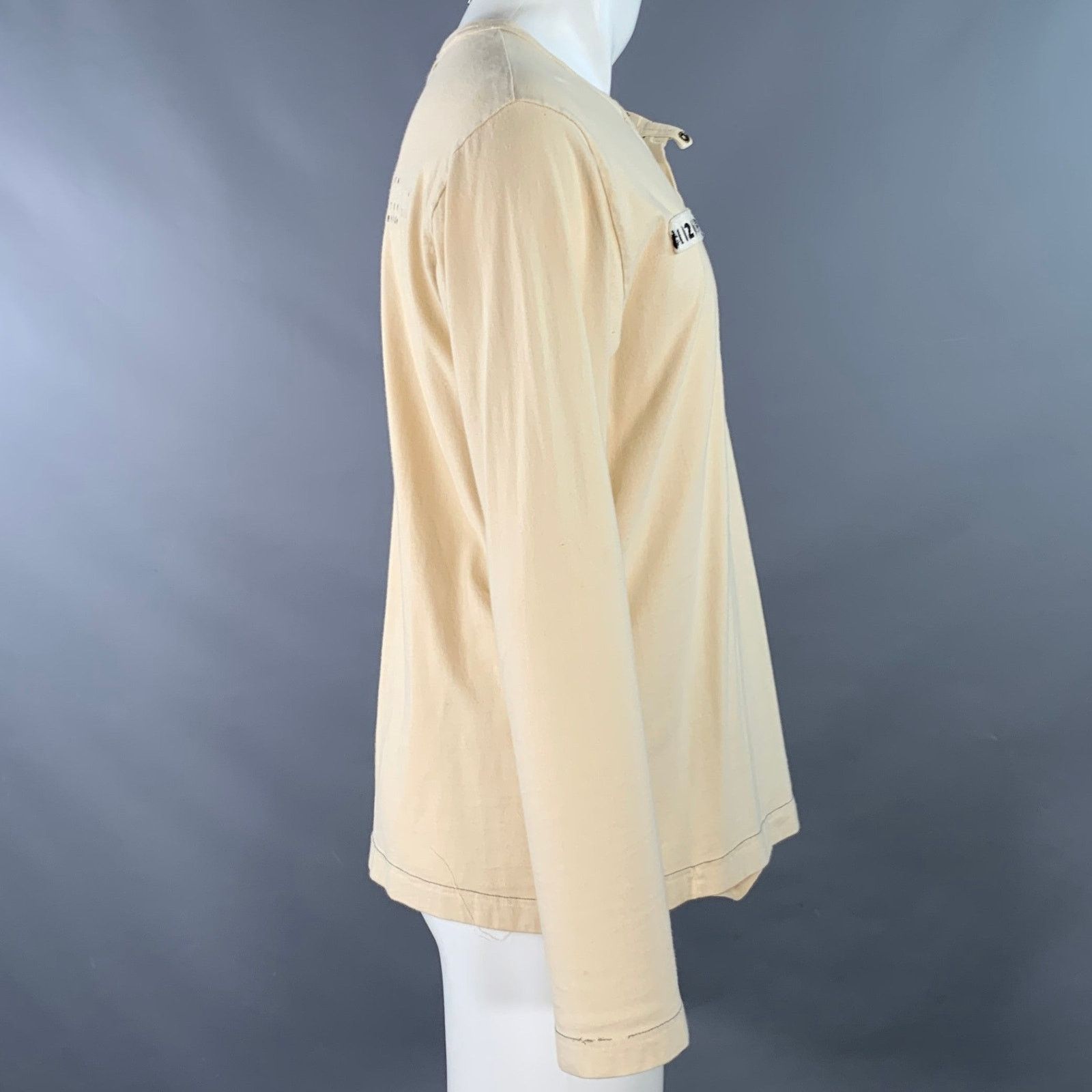 Nice Collective Size M Cream Black Jersey Distressed Henley Pullover Size US M / EU 48-50 / 2 - 3 Thumbnail