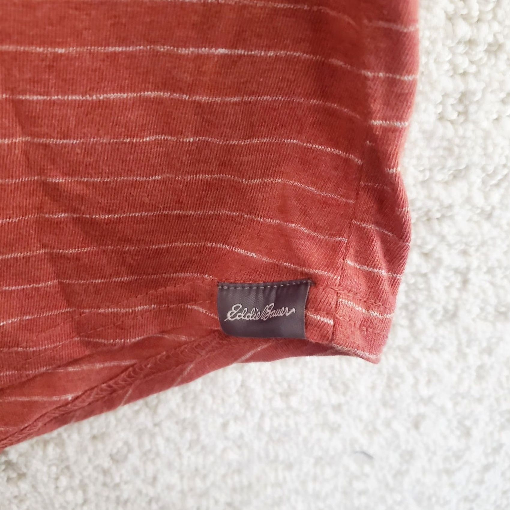 Eddie Bauer Eddie Bauer Men's Red Striped Pullover Crew Neck Short Sleeve Henley Tee Tall L Shirt Size US L / EU 52-54 / 3 - 7 Thumbnail
