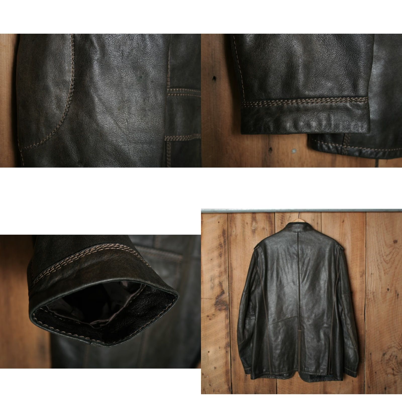 Vintage VINTAGE Wilsons Italian Leather Cafe Collar Jacket Slim Fitting Men’s L Brown Moto Jacket Size US L / EU 52-54 / 3 - 8 Thumbnail