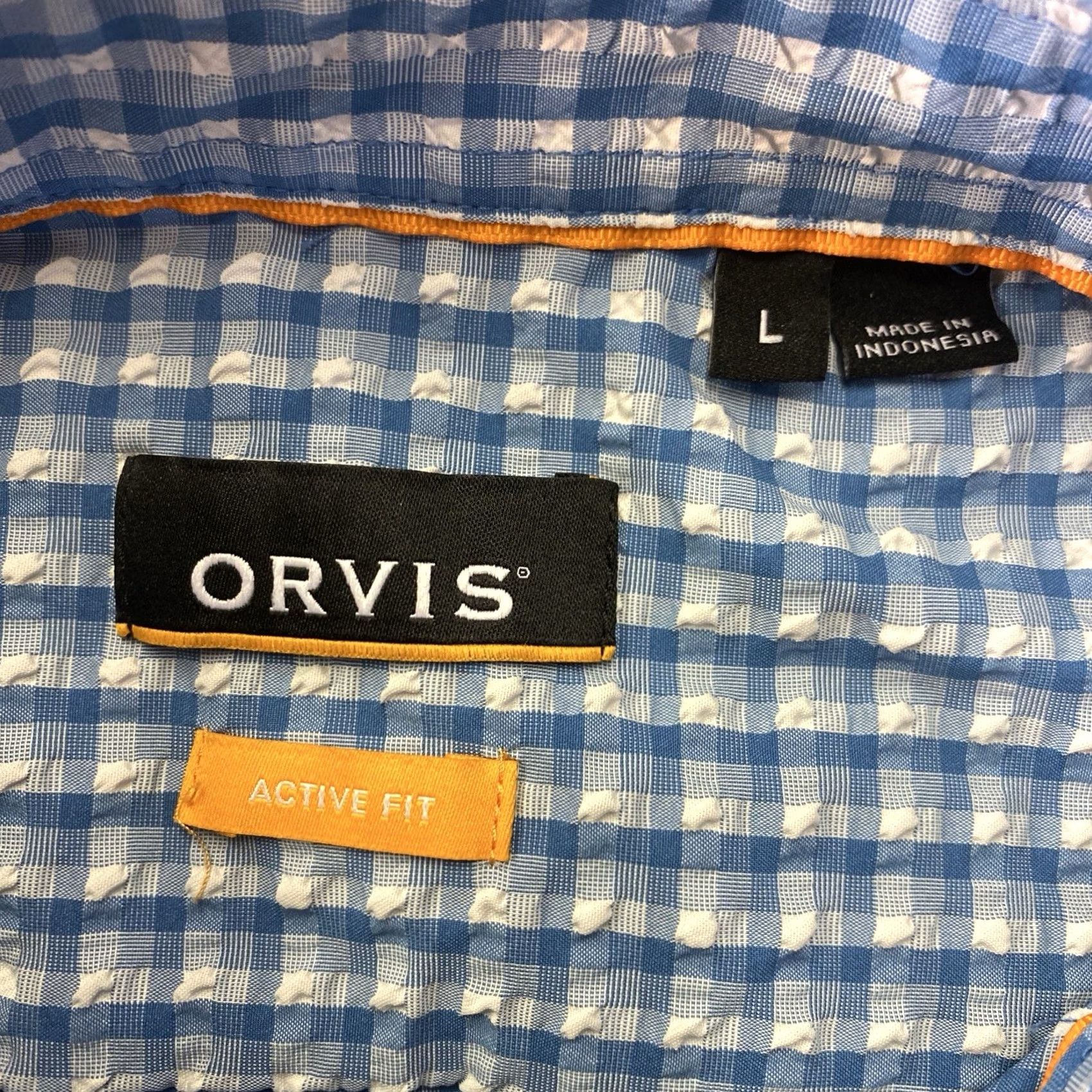 Orvis Orvis Men's Short Sleeve Seersucker Shirt Blue Check Pattern Size L Size US L / EU 52-54 / 3 - 3 Thumbnail