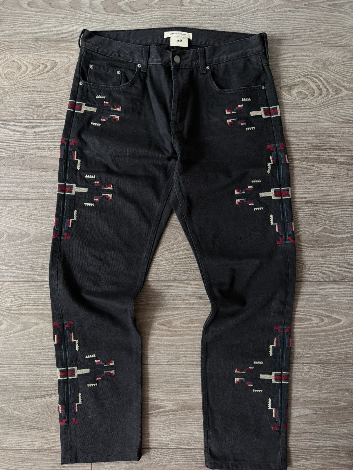 Isabel Marant Isabel Marant x H&M Embroidered Western Black Denim Jeans Size US 33 - 8 Thumbnail