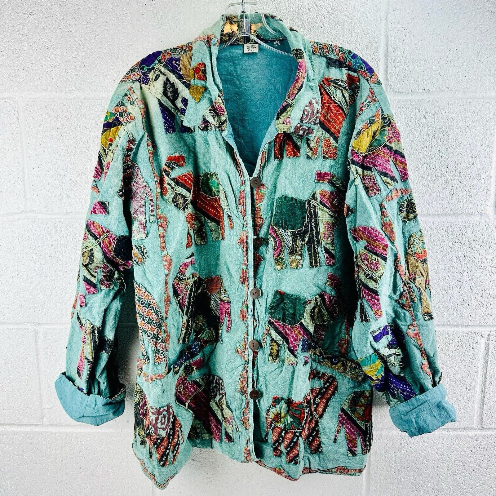 Other Art To Wear Indie Elephant Kimono Blouse Teal Sz L/XL Size XL / US 12-14 / IT 48-50 - 1 Thumbnail