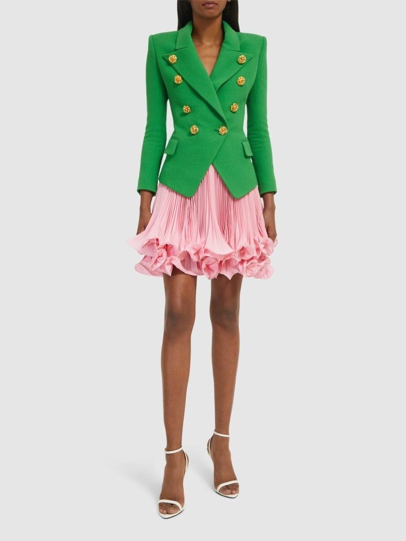 Balmain o1s1wg110825 8 Button Double Wool Crepe jacket in Green Size S / US 4 / IT 40 - 3 Thumbnail