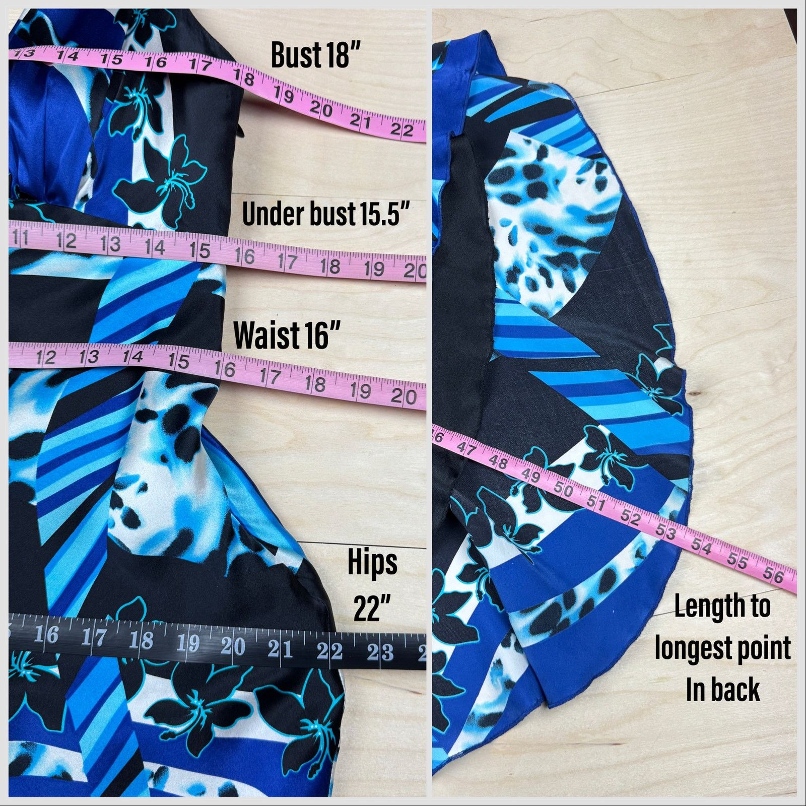 Vintage 1990s Blue & Black Abstract Print Silk Backless Halter Dress Size M / US 6-8 / IT 42-44 - 5 Thumbnail