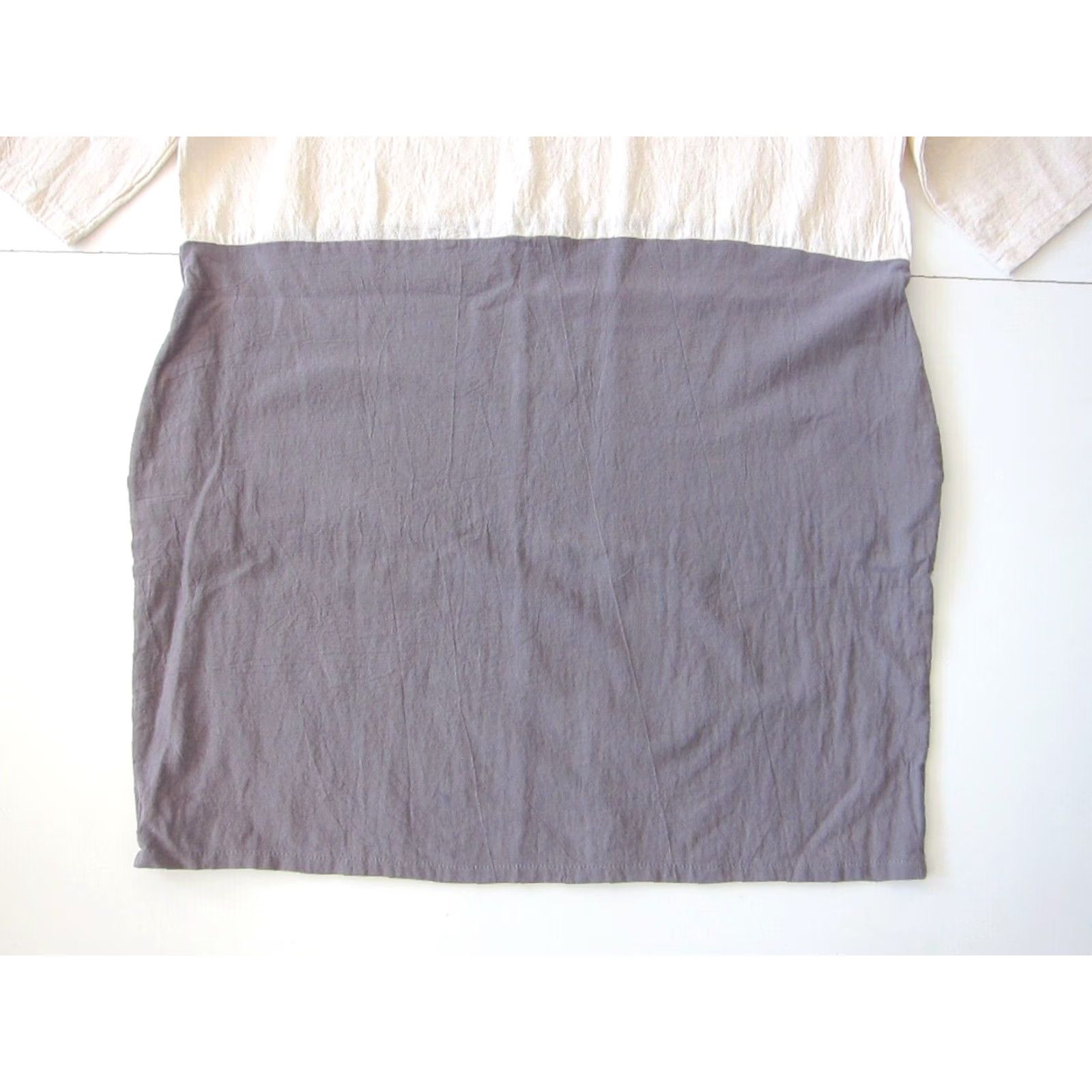 Vintage 100% Cotton Ivory Grey Lagenlook Short Sleeve Pocket Tunic Sheath Dress Large Size 36" / US 14 / IT 50 - 7 Thumbnail