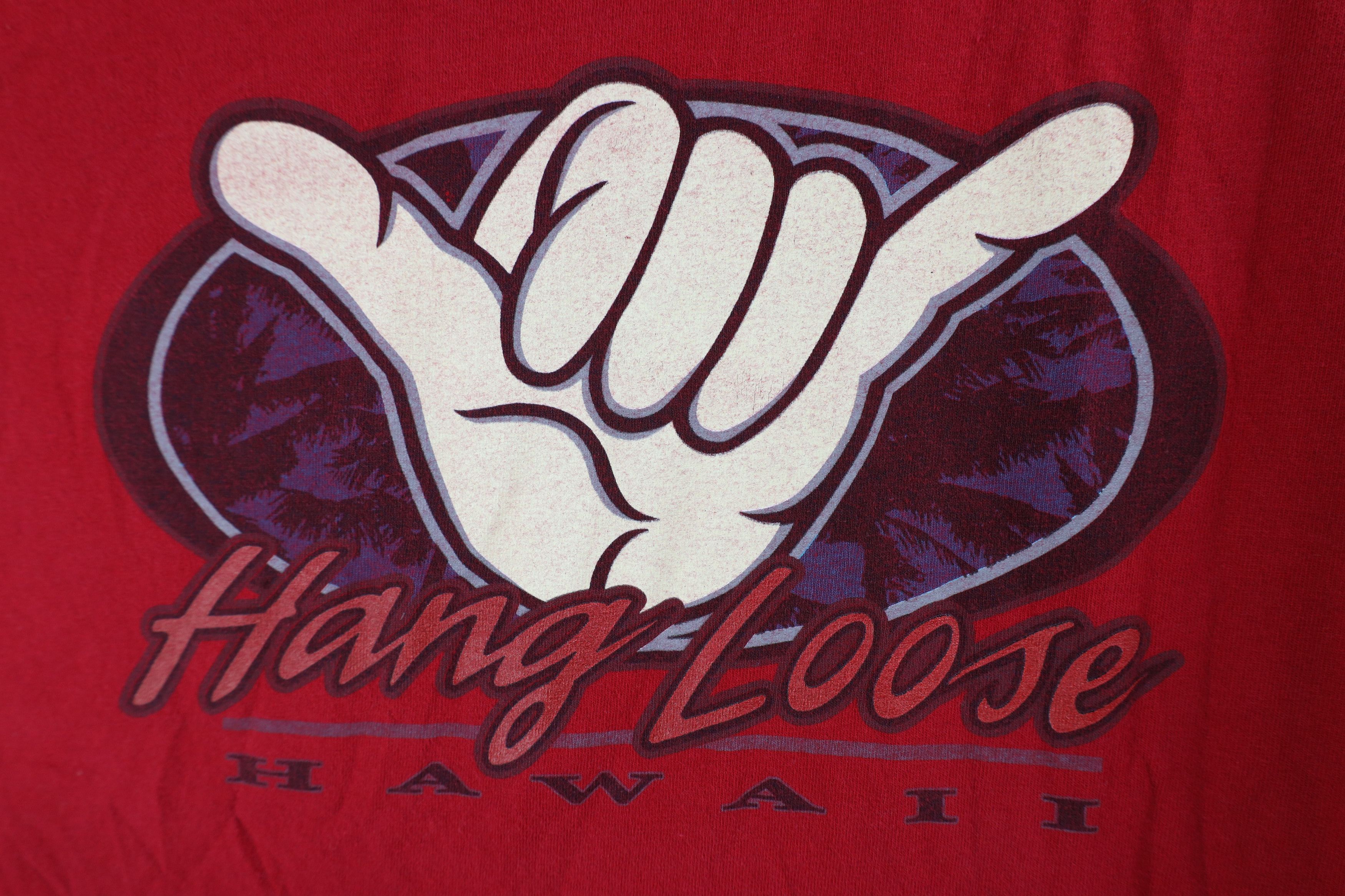 Vintage Vintage 90s Streetwear Hawaii Hang Loose Surfing T-Shirt Red Size US XXL / EU 58 / 5 - 10 Thumbnail