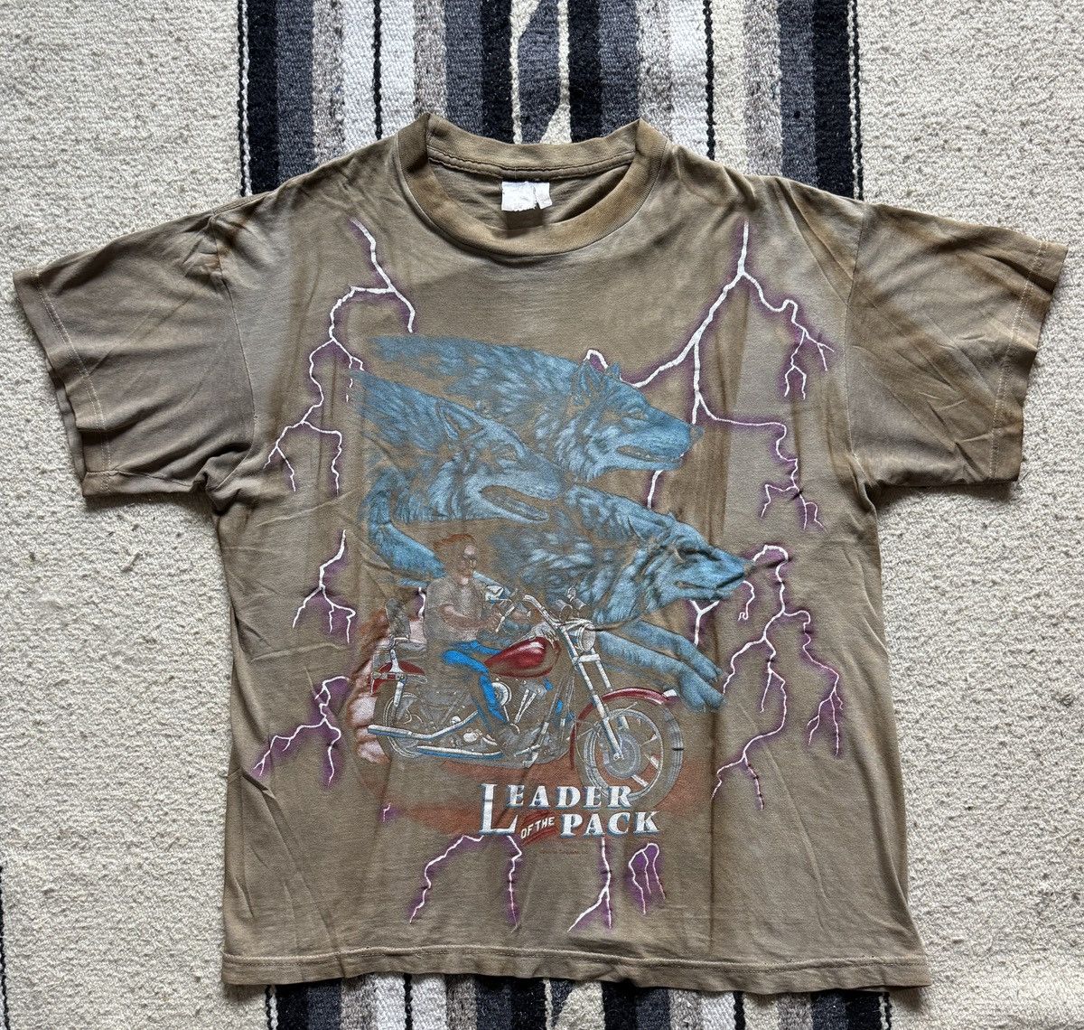 Vintage Vintage 90s American Thunder Bleached Faded Biker T-Shirt XL Size US XL / EU 56 / 4 - 1 Thumbnail