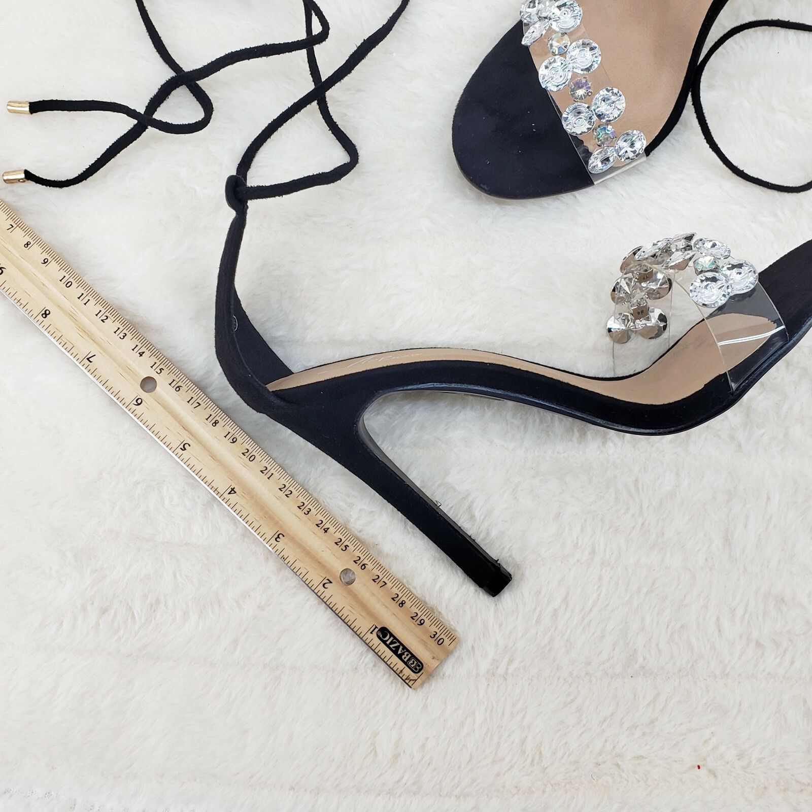 Other Top Show Black Tie Up Jeweled Toe Strap 4 " High Heel Sandal Size US 11 / IT 41 - 8 Thumbnail