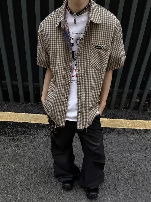 Japanese Brand Hitomi x Asuka Gray Plaid Loose Casual Plaid Shirt Size US M / EU 48-50 / 2 - 1 Thumbnail