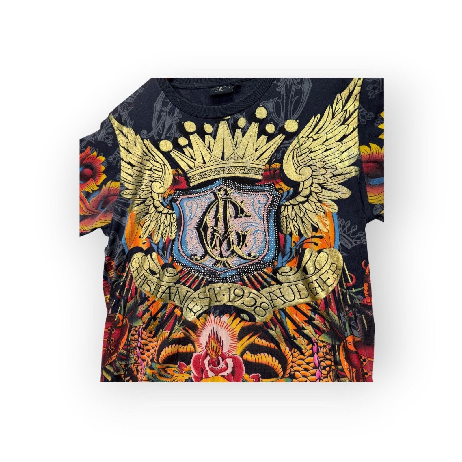 Christian Audigier Christian Audigier Rhinestone Y2K Black Crown Skull Shirt M Size US M / EU 48-50 / 2 - 4 Thumbnail
