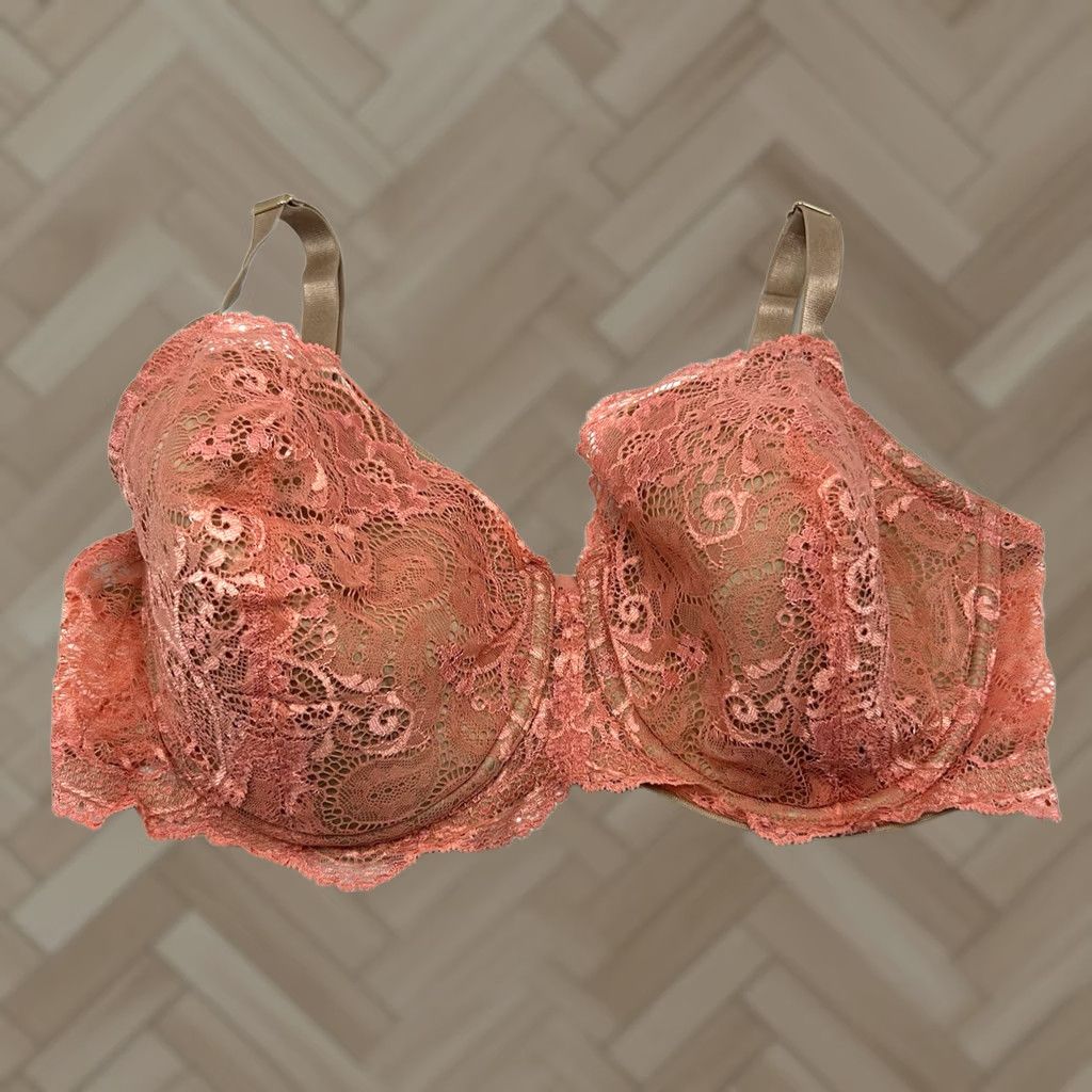Vintage Third Love Bra 38D 24/7 Lace Balconette Coral Orange Strap Plunge Underwired Push Up Bra Women Regular Steel? Size ONE SIZE - 1 Thumbnail