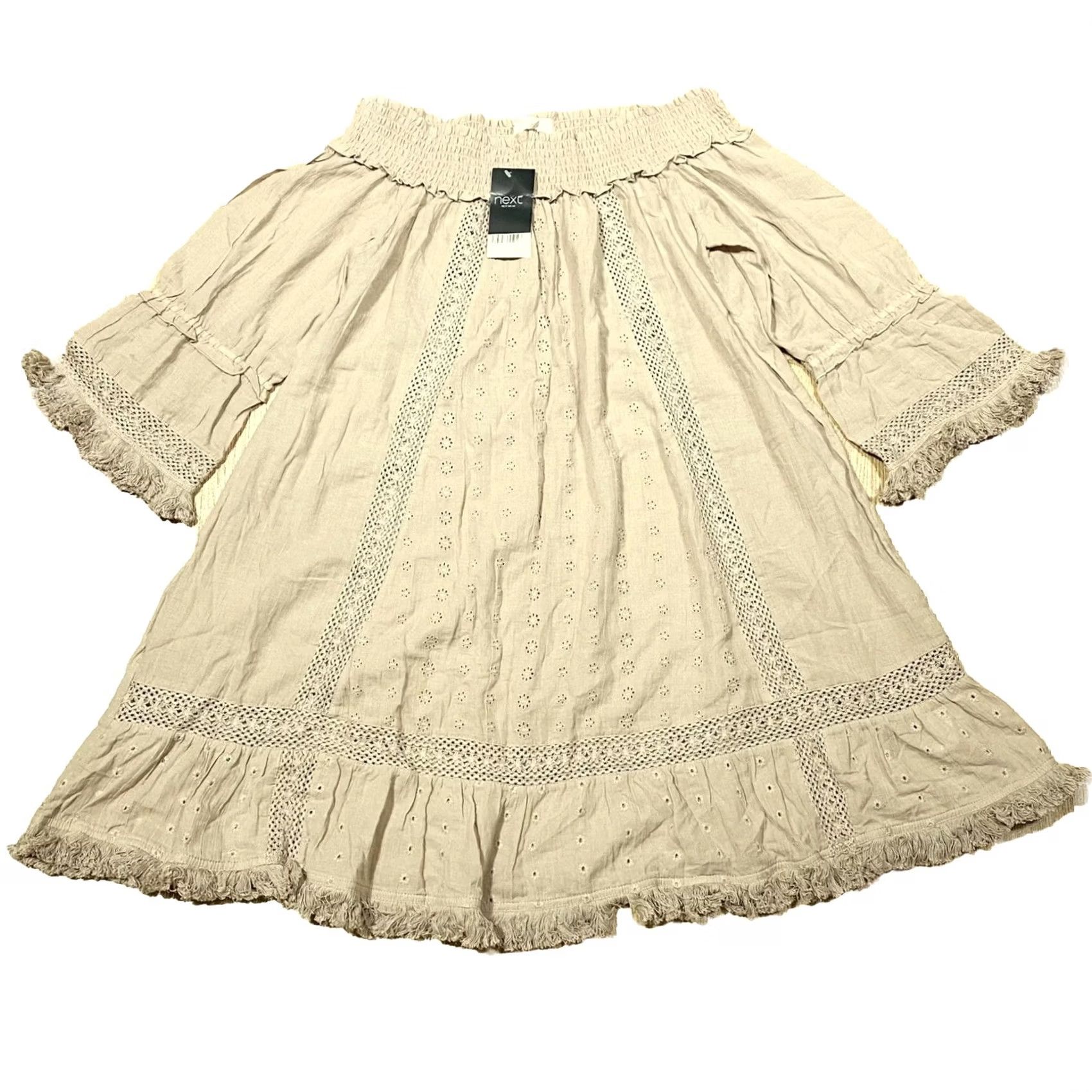NEXT NEXT Dress Top Beachwear 3/4 Sleeve Light Brown Womens EU40 Cotton UK 12 Bnwt Size XL / US 12-14 / IT 48-50 - 2 Thumbnail