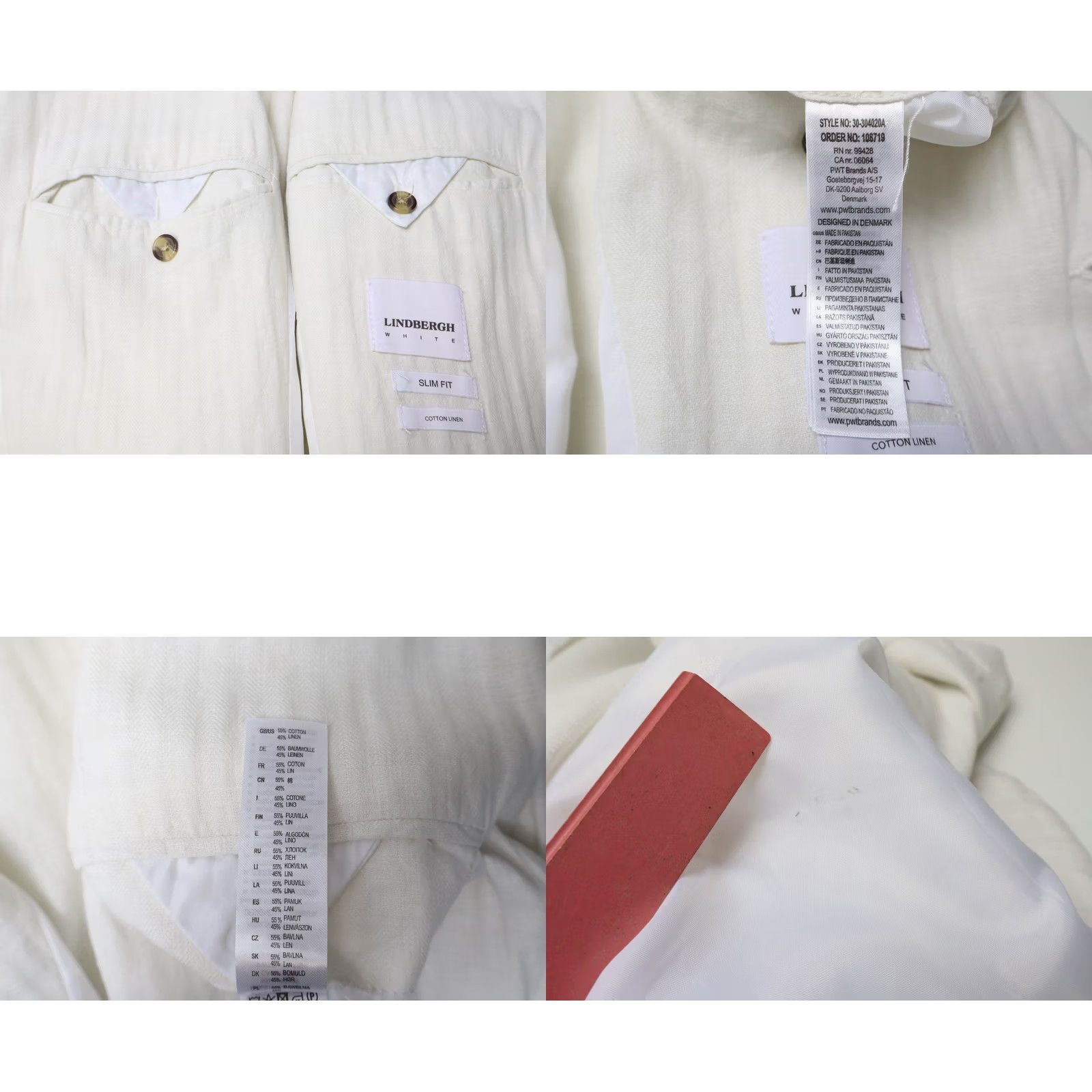 Lindbergh LINDBERGH Slim Fit White Blazer Men's SMALL Cotton Linen Blend Single-Breasted Size 36R - 8 Thumbnail