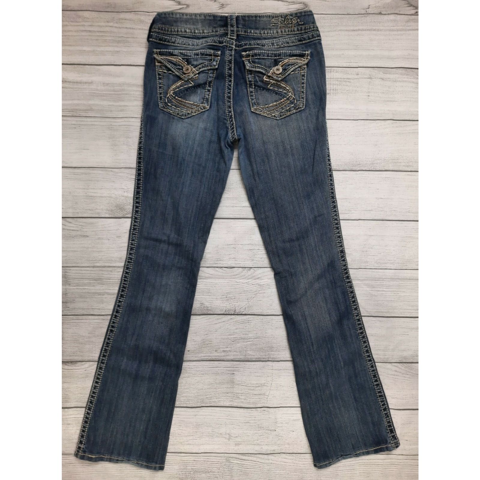Silver Jeans Co. VINTAGE Silver Jeans Suki Surplus Jeans Womens 28x36 30x32 Flap Pockets Bootcut Medium Blue Mens Womens Boys Girls Size 28" / US 6 / IT 42 - 2 Thumbnail