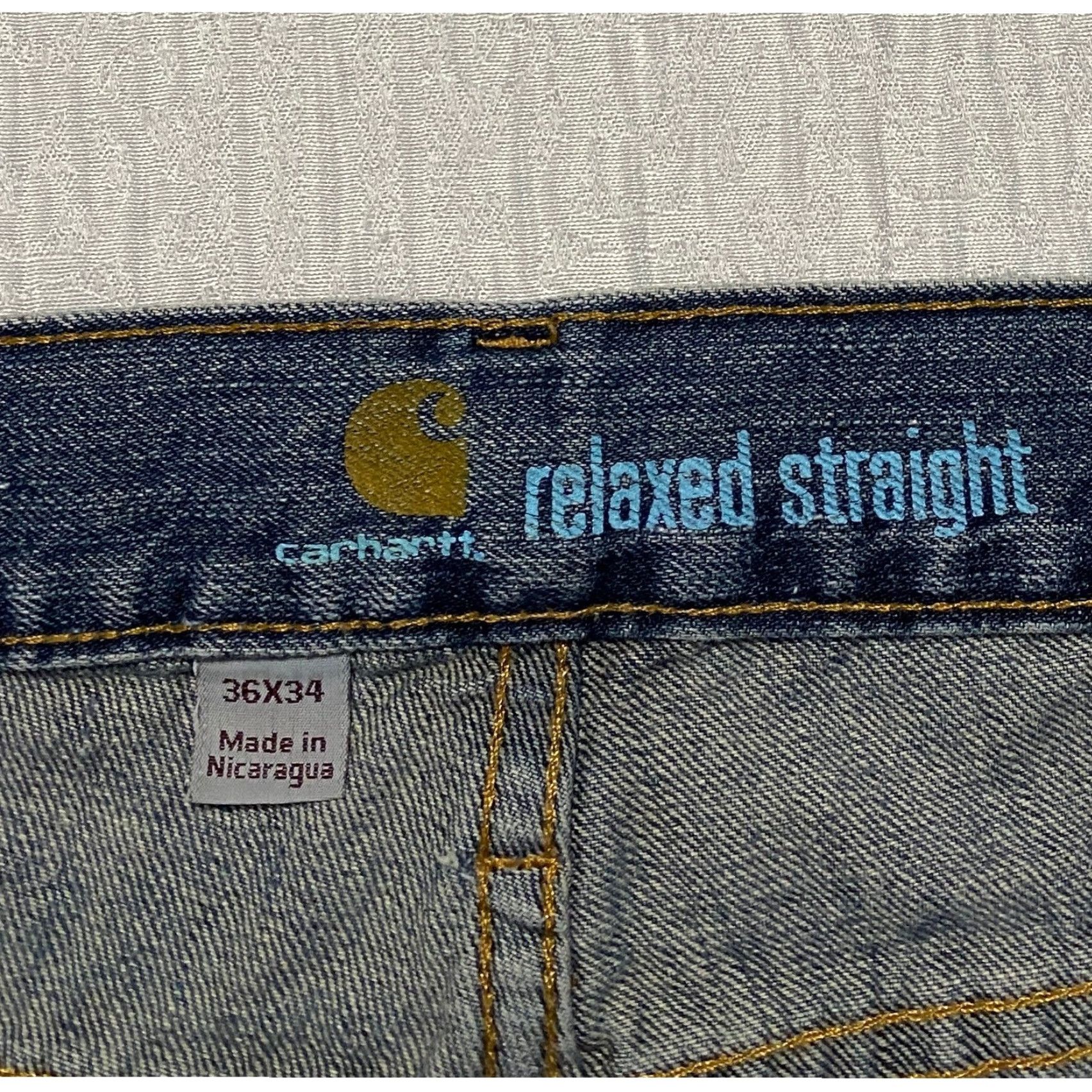 Carhartt Carhartt Jeans Men 36x34 Relaxed Straight Denim Blue Cotton Workwear 5-Pocket Zipper Button Logo Distressed Nicaraguan Spring Summer Fall Winter Mens Size US 36 / EU 52 - 5 Thumbnail