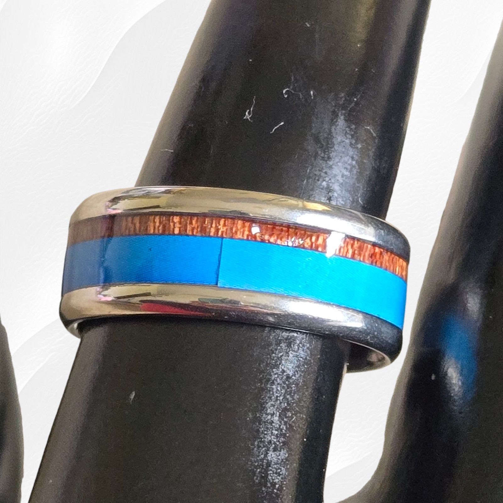 Other Turquoise Wood Pattern Stainless Steel Fashion Ring Size 8 Size ONE SIZE - 5 Thumbnail