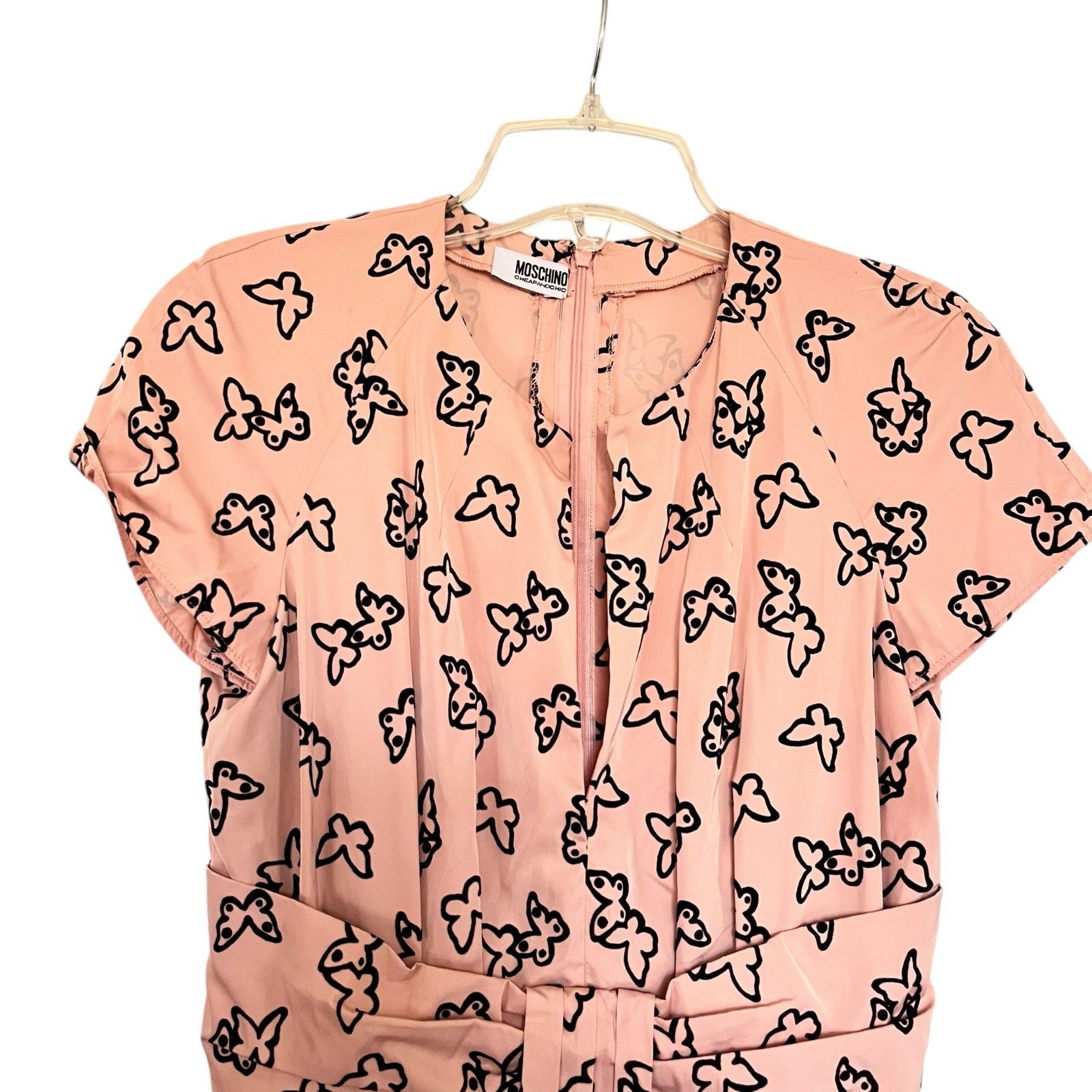 Moschino Moschino Pink Black Butterfly Print Pleated Midi Dress Size M / US 6-8 / IT 42-44 - 5 Thumbnail