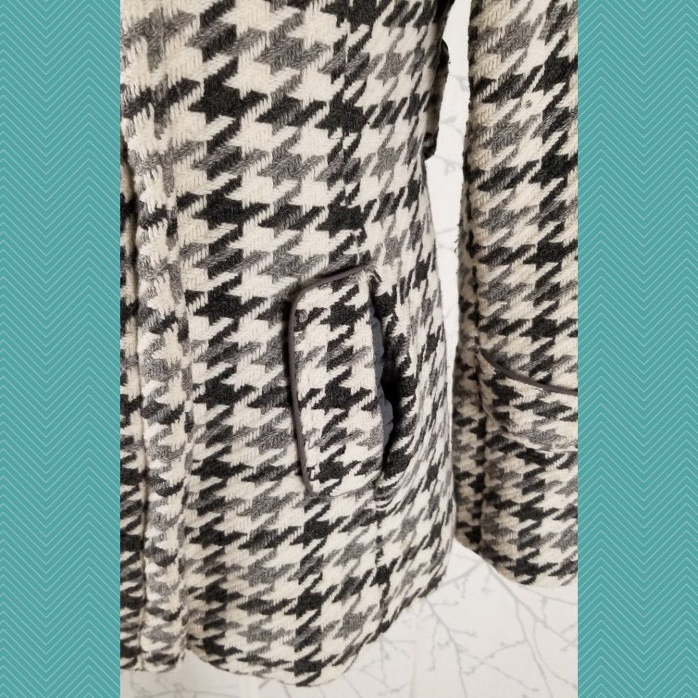 Soia & Kyo Soia & Kyo White Houdstooth Wool Blend Peacoat Size L / US 10 / IT 46 - 3 Thumbnail