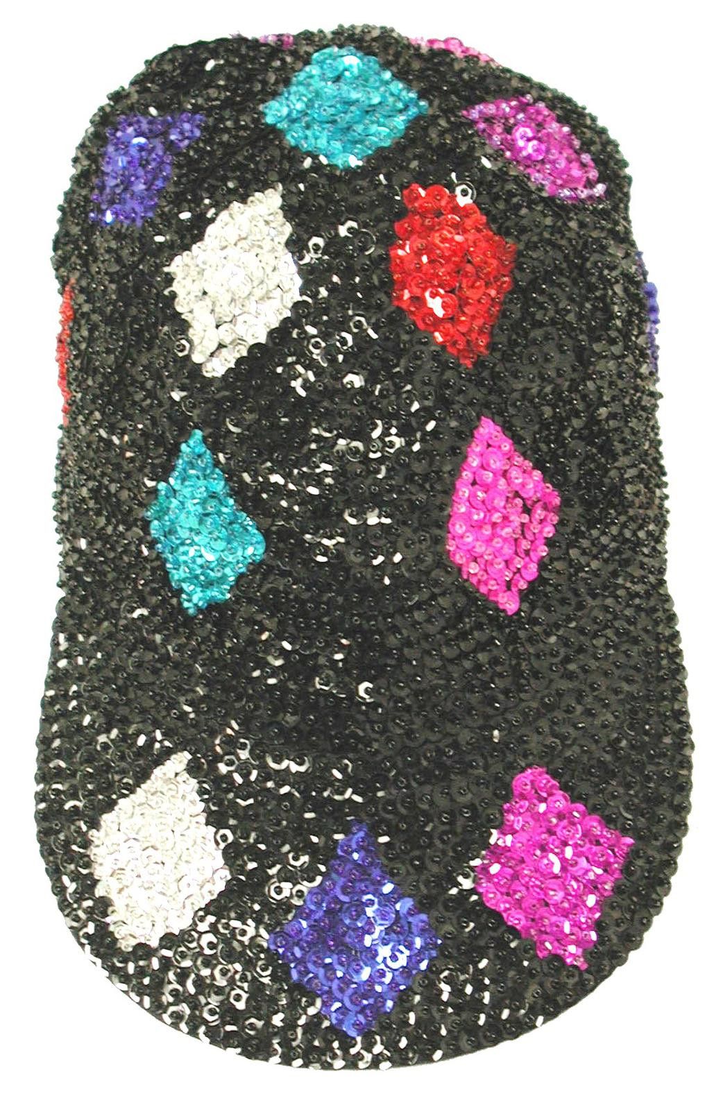 Designer Sequin Baseball Cap.BLACK w/COLOR DIAMONDS Size ONE SIZE - 1 Preview