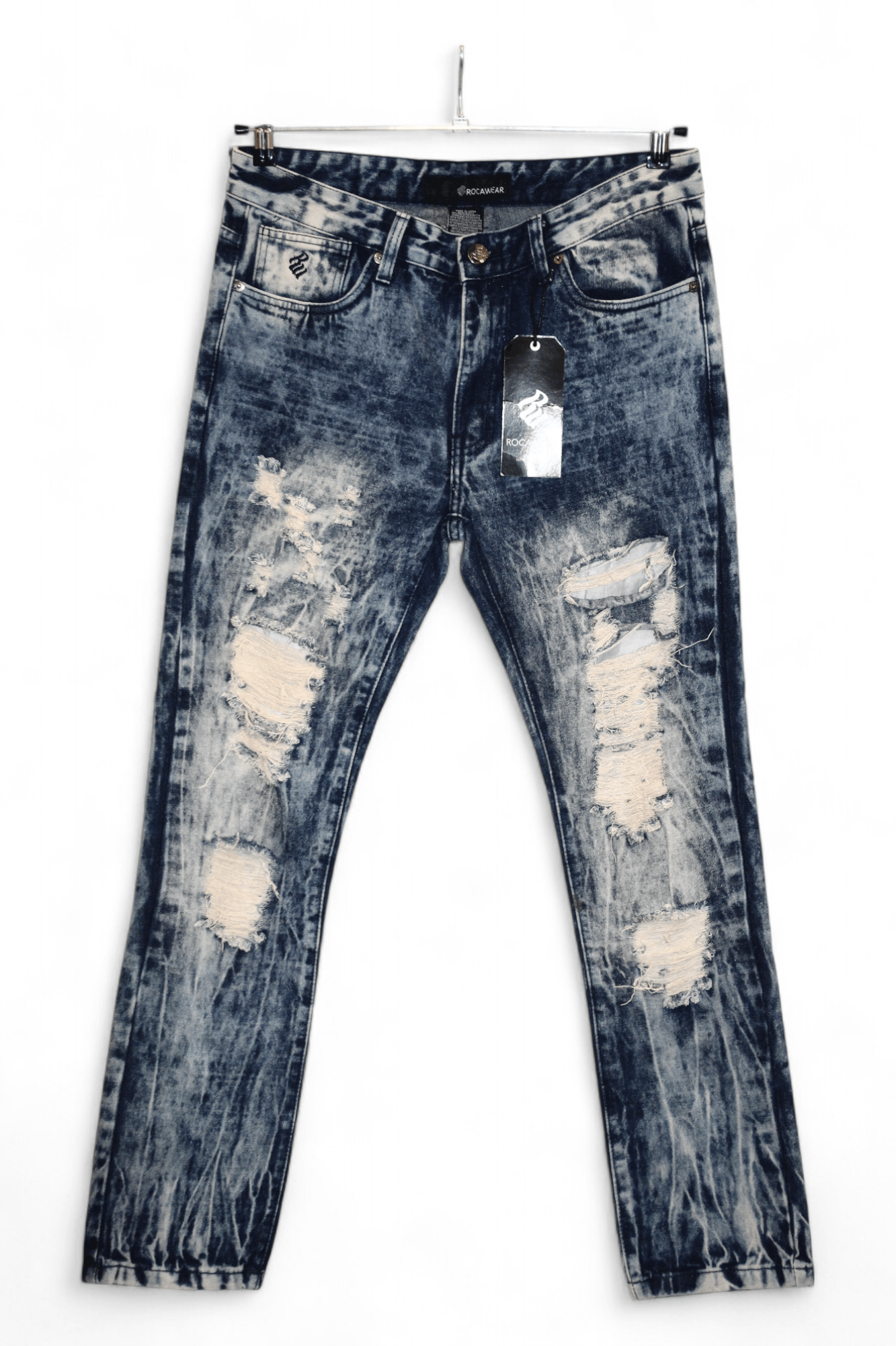 Rocawear 🔥Rockawear Dark Acid Wash Distressed Jeans Rhinestones Trim Size US 34 / EU 50 - 1 Thumbnail