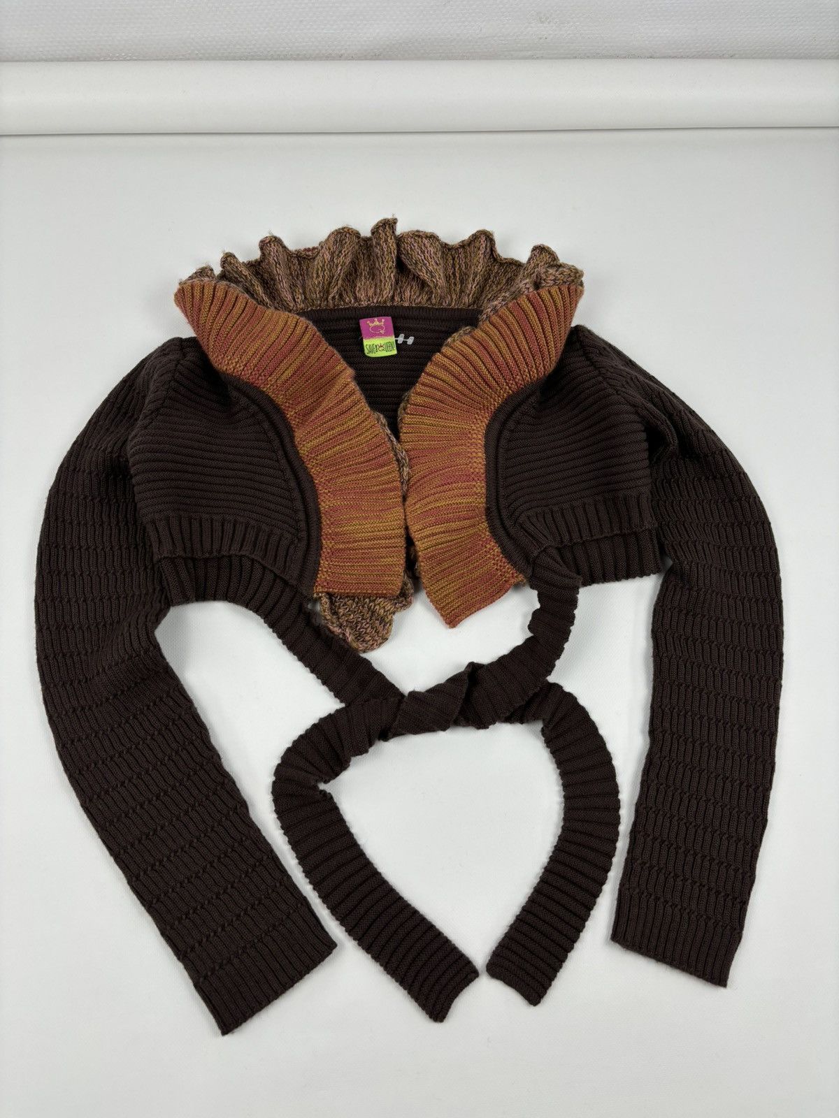 Cop Copine SAVE THE QUEEN Wool Knit Shawl Cardigan Crop Bolero Sweater Size XL / US 12-14 / IT 48-50 - 3 Thumbnail