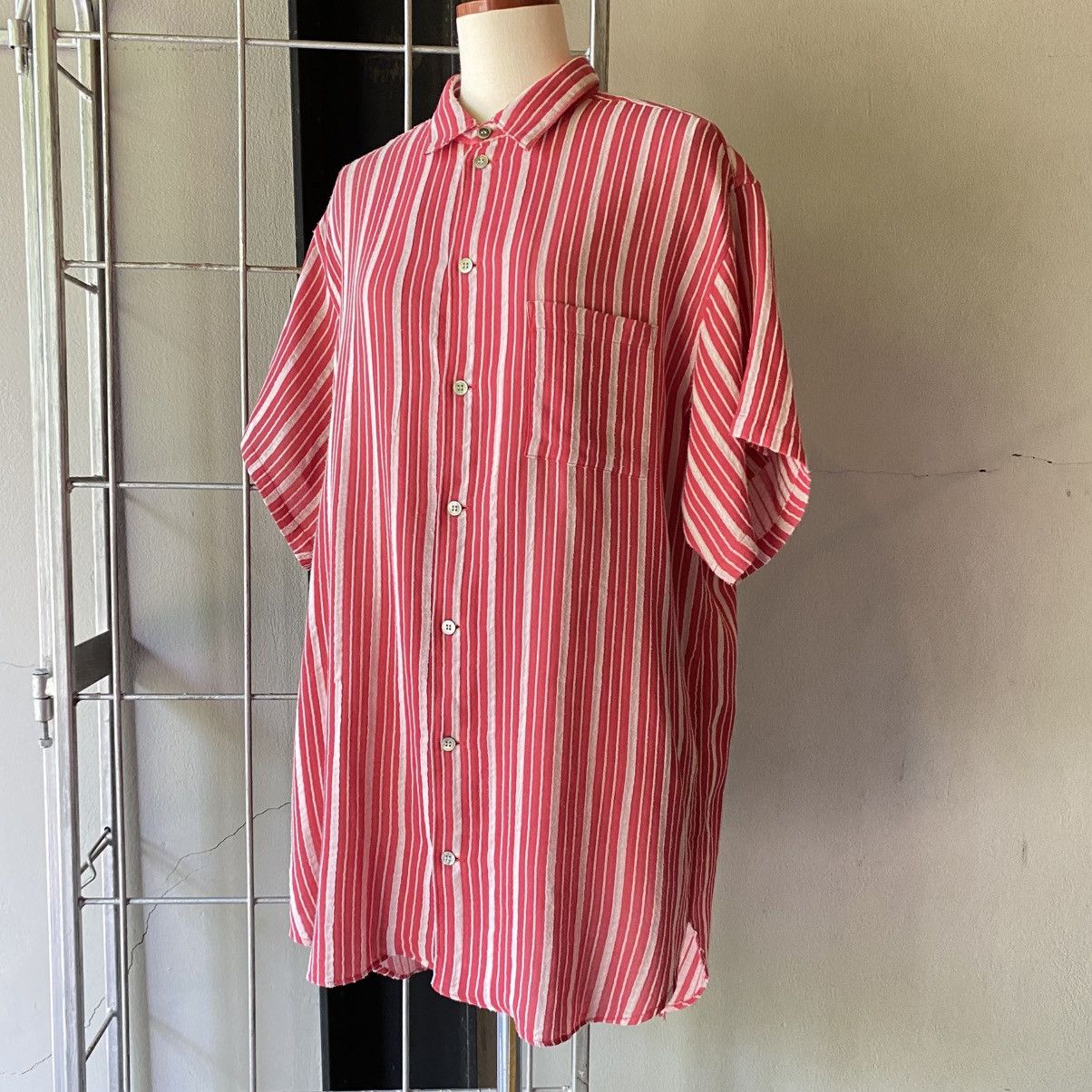 Yohji Yamamoto Yohji Yamamoto Red & White Stripe Shirt Dress Size US XXL / EU 58 / 5 - 3 Thumbnail