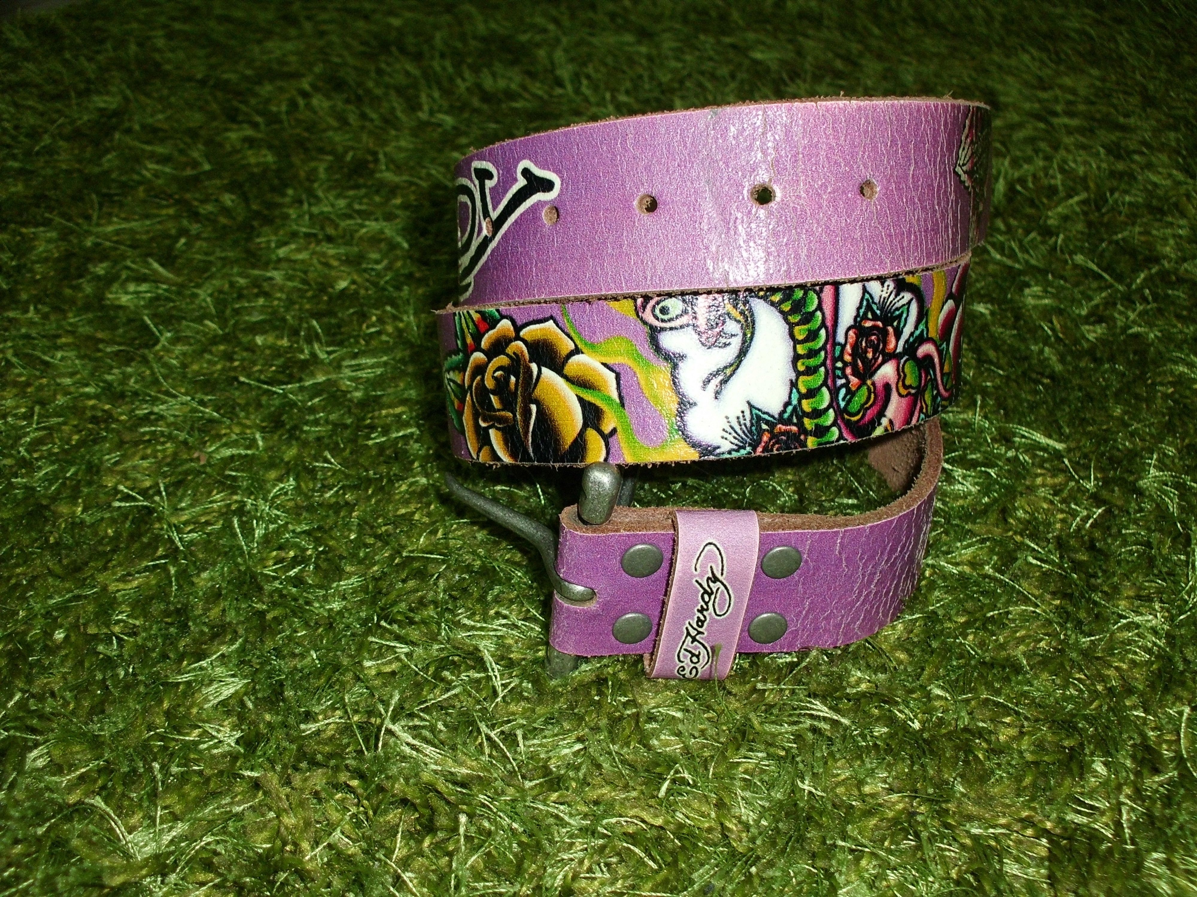 Ed Hardy Ed Hardy Purple Leather Belt "Love Kills Slowly" Size 44 - 2 Thumbnail