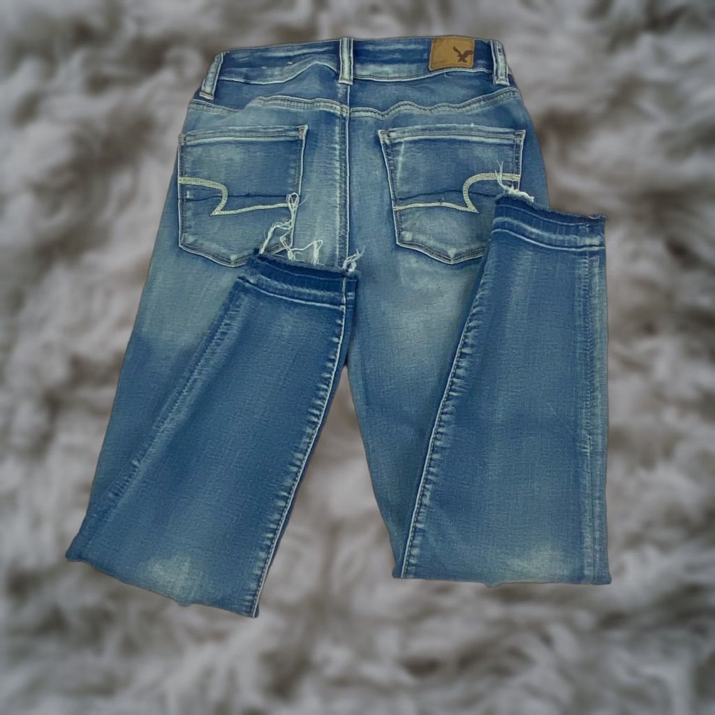 American Eagle Outfitters American Eagle Outfitters Cropped Jegging Women's High Rise Distressed Size 0 Long Blue 80s Grunge Jeans Womens Size 25" / US 0 / IT 36 - 1 Thumbnail