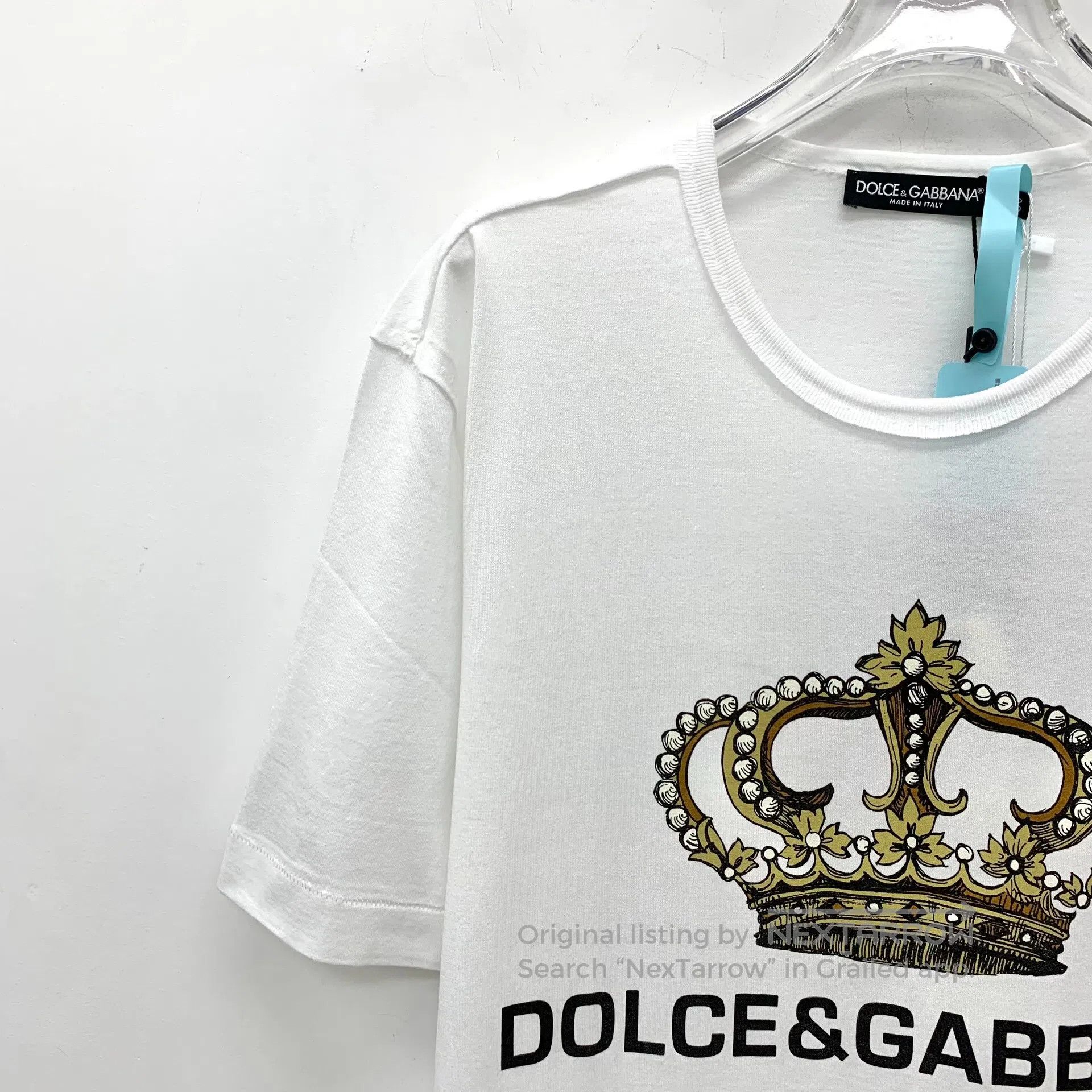 Dolce & Gabbana Dolce Gabbana White T-shirt with Crown and Letter Print on Size US L / EU 52-54 / 3 - 3 Thumbnail