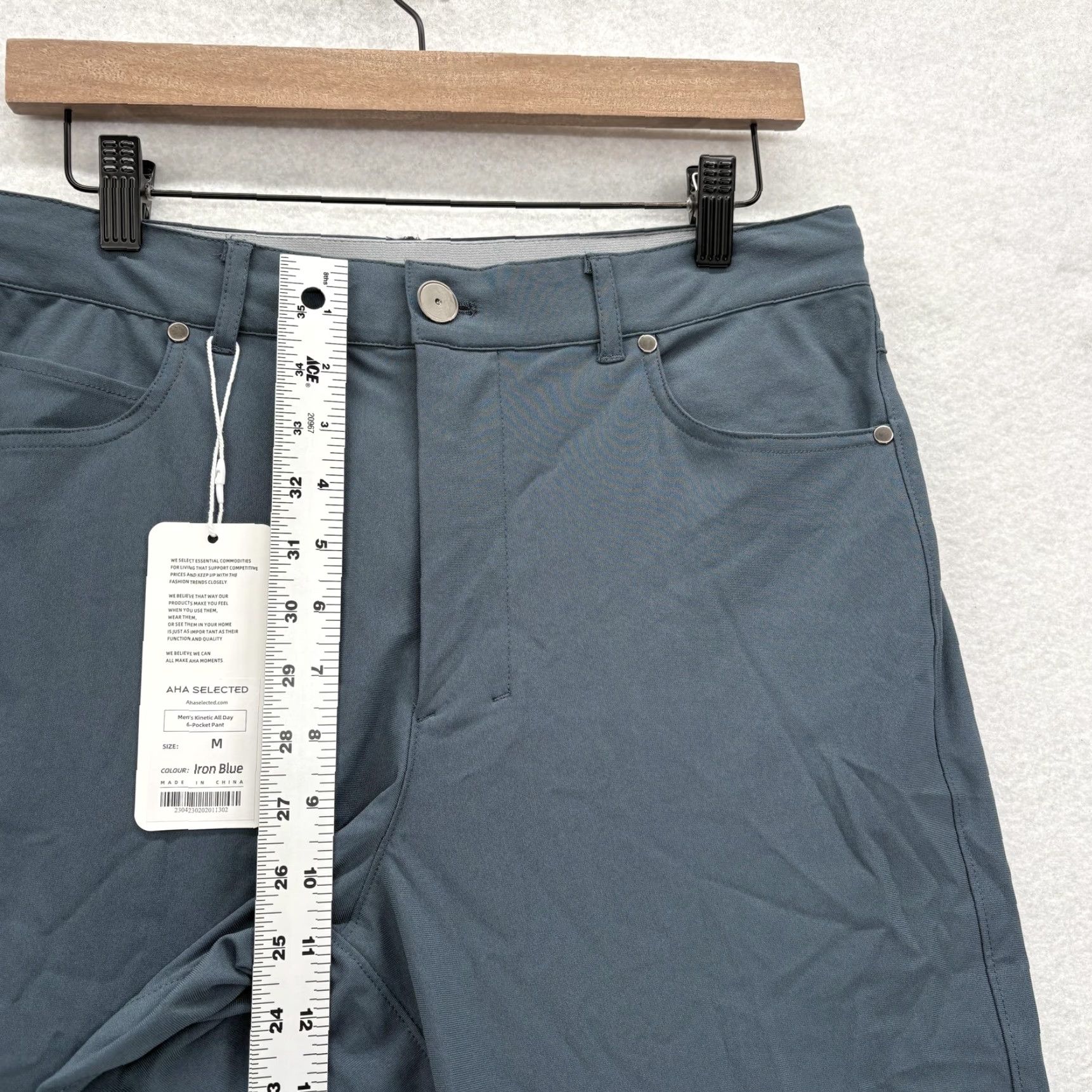 Vintage AHA Selected Kinetic All Day 6 Pocket Pant Mens M Iron Blue Khakis 100% Polyester Stretch Pockets Casual Activewear Size US 31 - 7 Thumbnail