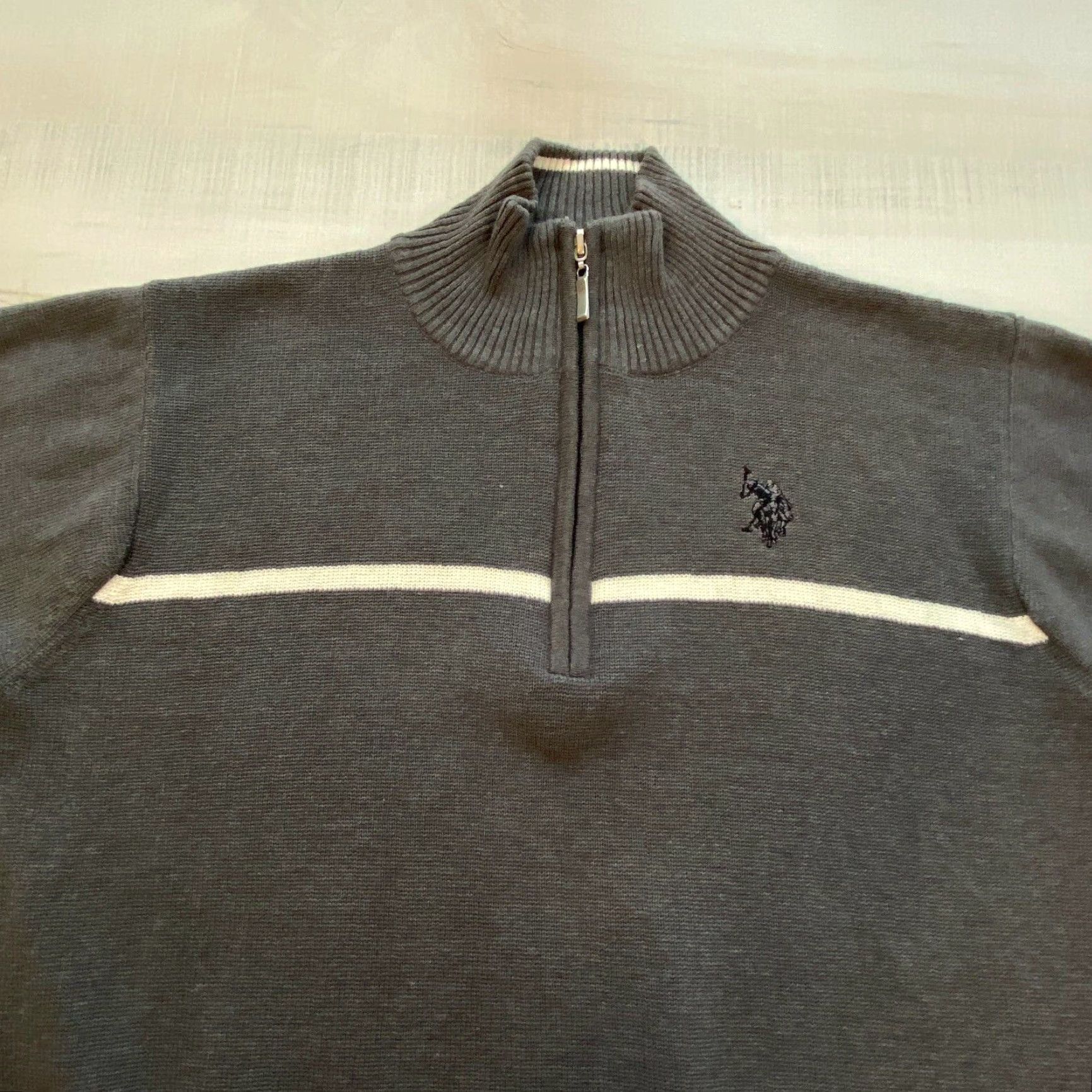 Vintage US Polo Assn Mens Medium Gray 1/4 Zip Long Sleeve Sweater Pullover Size US M / EU 48-50 / 2 - 2 Thumbnail