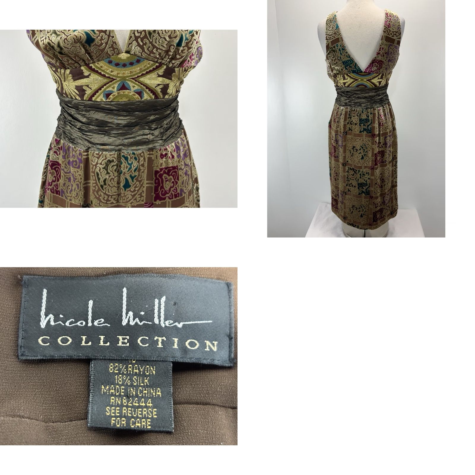Nicole Miller Nicole Miller Velvet Burnout Dress Sleeveless 10 Multicolor Knee Length Fairy V-Neck Zip Cocktail Womens Size L / US 10 / IT 46 - 8 Thumbnail