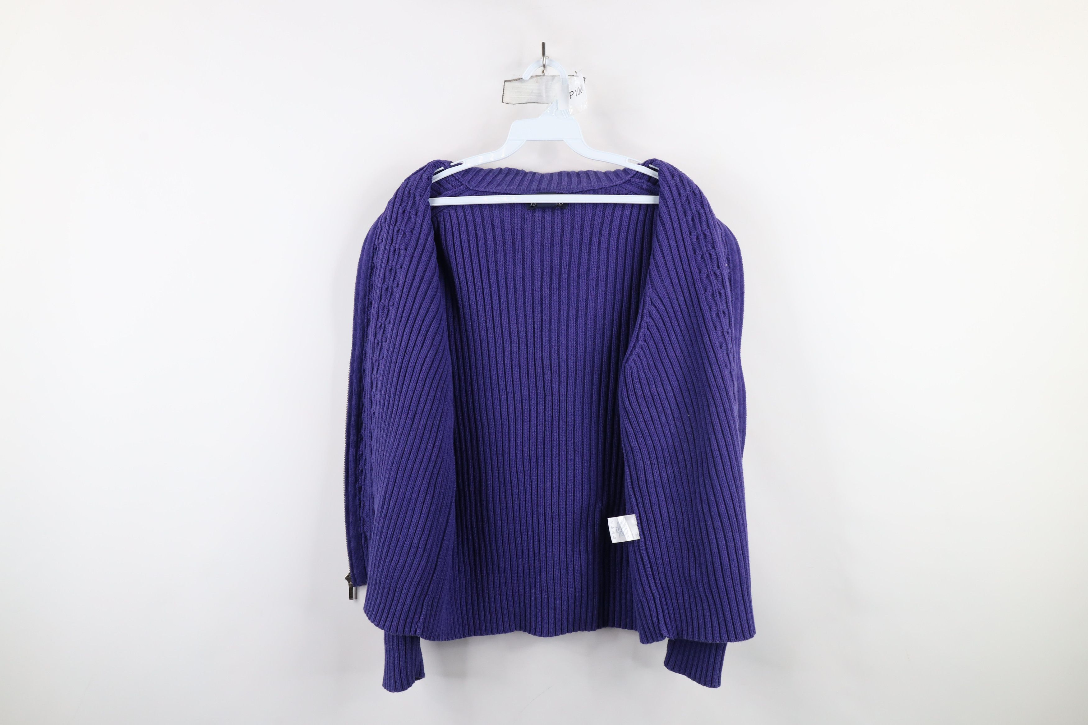 Lands' End × Vintage Vintage 90s Lands End Ribbed Cable Knit Sweater Japan Purple Size L / US 10 / IT 46 - 6 Thumbnail