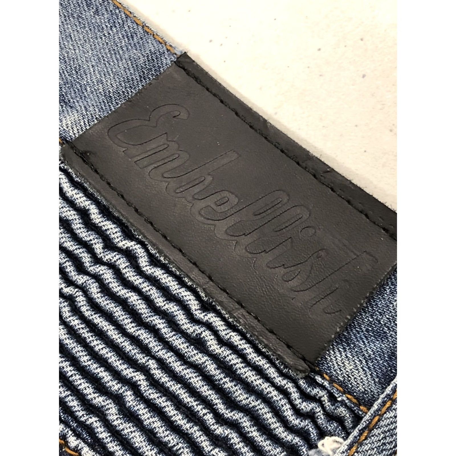 Vintage Embellish Jeans Slim 34 (36x33) Distressed Biker Moto 5-Pocket Denim Men’s Skinny Rise Mid Blue Regular Sewer? Size US 34 / EU 50 - 6 Thumbnail