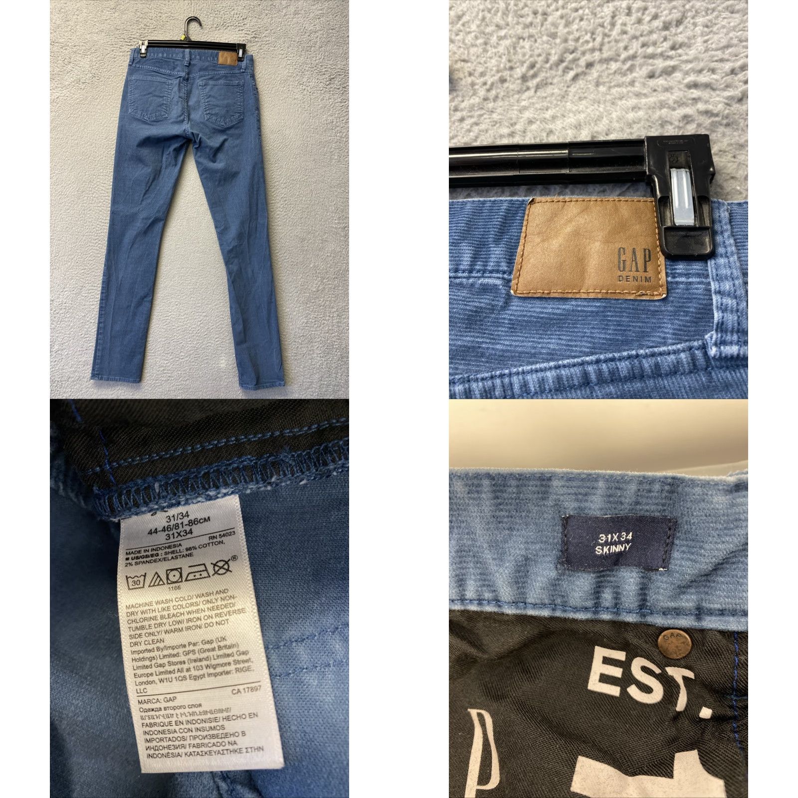 Gap GAP 1969 Garment Dyed Corduroy Jeans Pants Men’s 31x34 Blue Casual Comfort Denim/Jeans Size US 31 - 8 Thumbnail