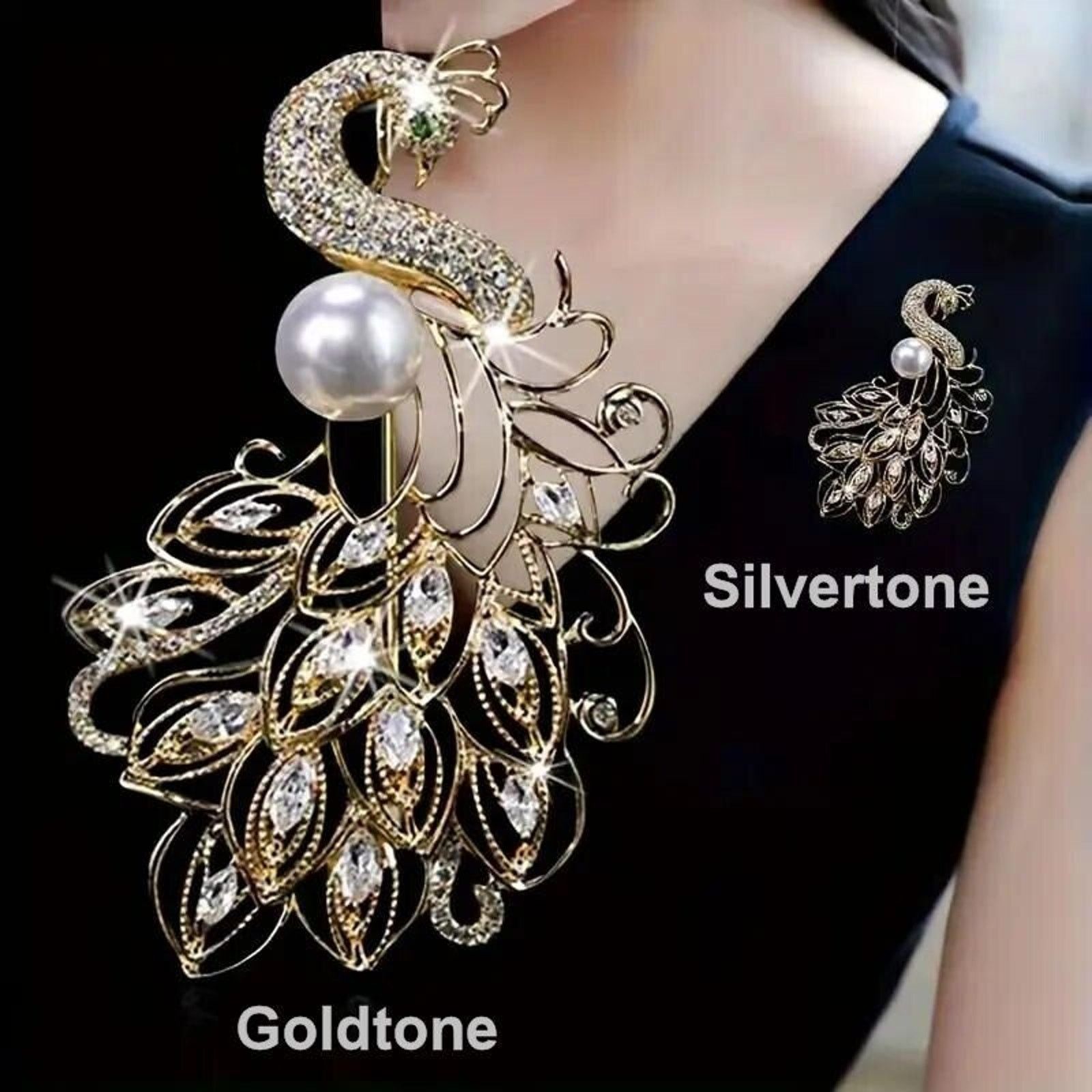 Other Faux Pearl Peacock Silvertone Brooch Pin • Rhinestones Size ONE SIZE - 2 Thumbnail