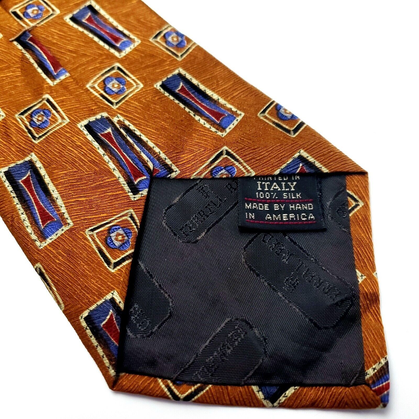 Designer Ferrell Reed Brown Silk Tie Woven Geometric Size ONE SIZE - 4 Thumbnail