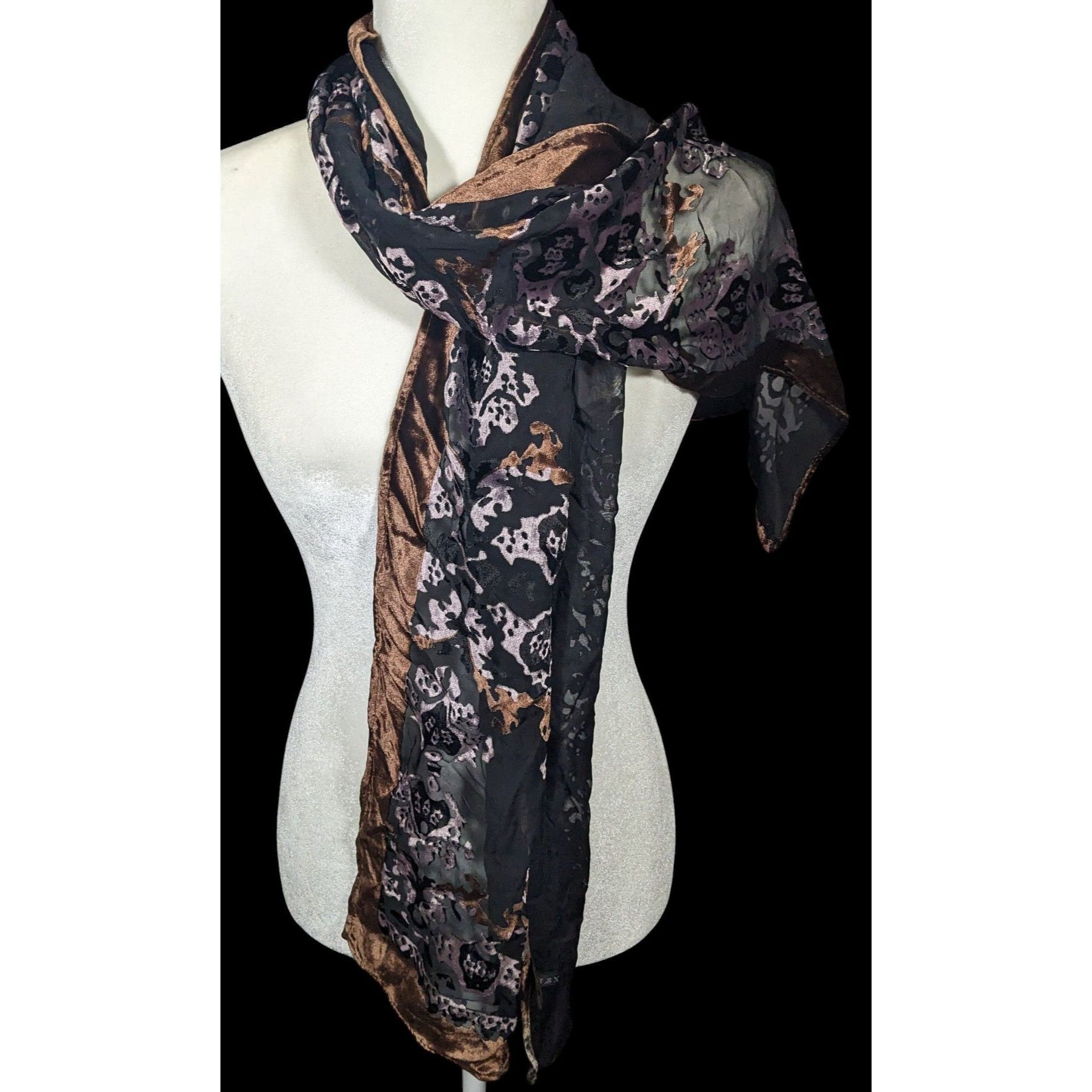 Other Brown And Lilac Gothic Damask Velvet Burnout Scarf Size ONE SIZE - 2 Thumbnail