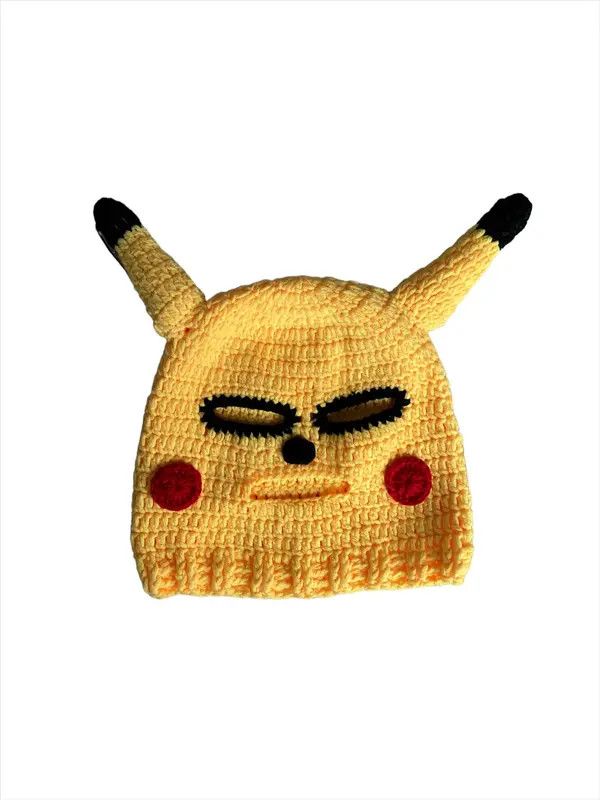 VIBE Handmade Knitted Balaclava Hat Pikachu Pokemon Devil Style Size ONE SIZE - 5 Thumbnail
