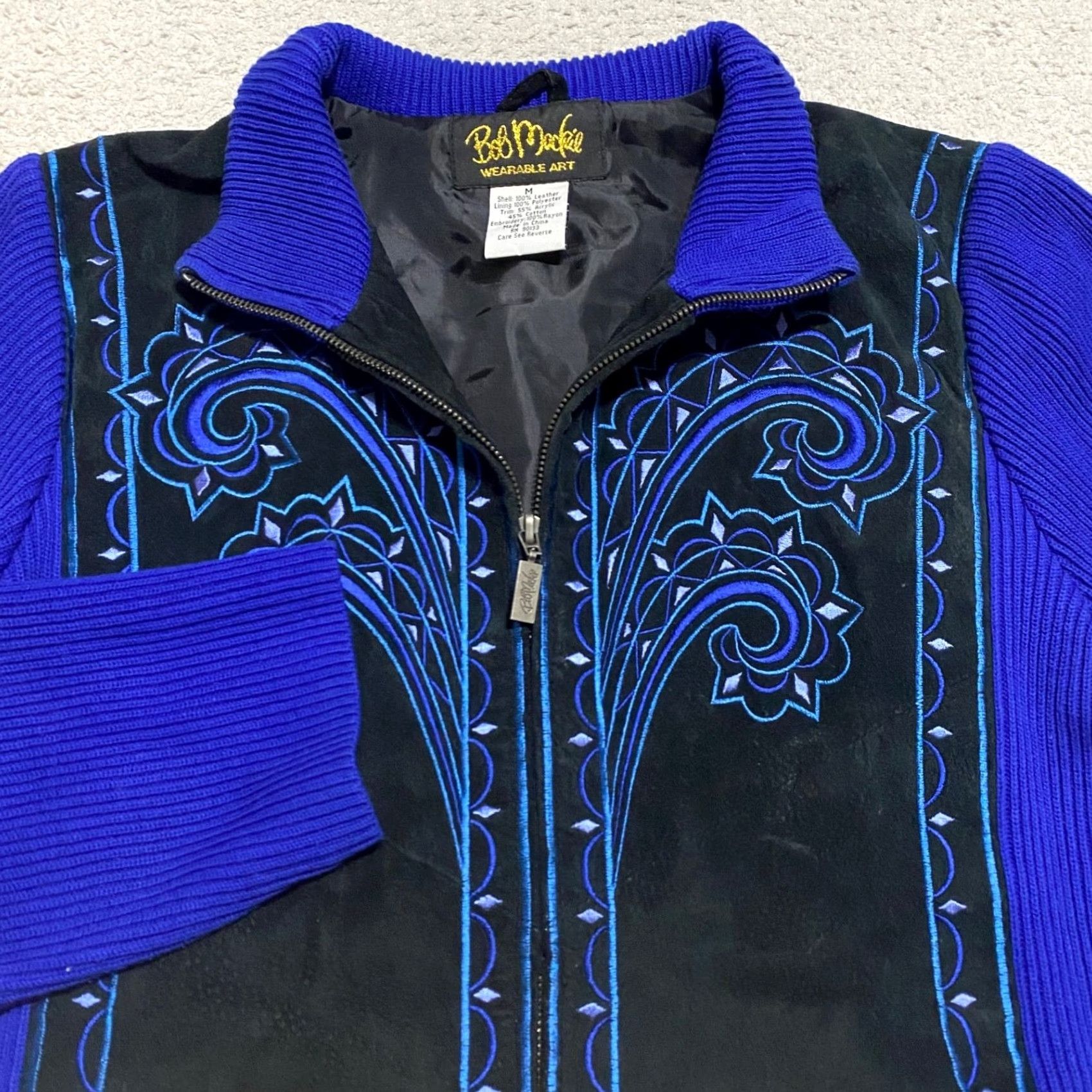 Bob Mackie VINTAGE Bob Mackie Jacket Womens Mid-Length Leather Blue Suede Full Zip Lined Embroidered Southwestern Wearable Art Size M Womens Br Size M / US 6-8 / IT 42-44 - 4 Thumbnail