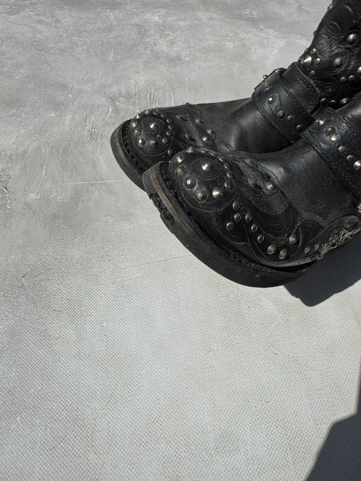 ASH Vintage Ash Studded Black Leather Biker Boot Size US 7 / IT 37 - 6 Thumbnail