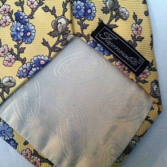 Faconnable FACONNABLE MEN'S NEW YELLOW SILK TIE WIDTH: 3 3/4" Size ONE SIZE - 3 Thumbnail