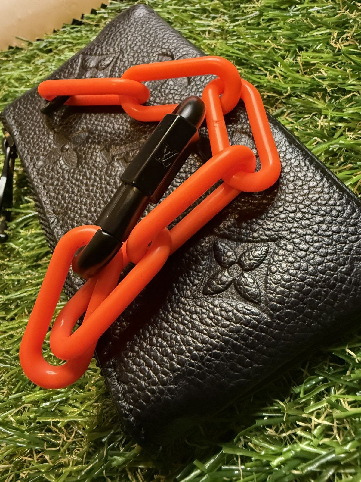 Louis Vuitton GRAIL🦄📜LV X Virgil Black Leather Orange Chain Coin/Key Pouch Size ONE SIZE - 7 Thumbnail