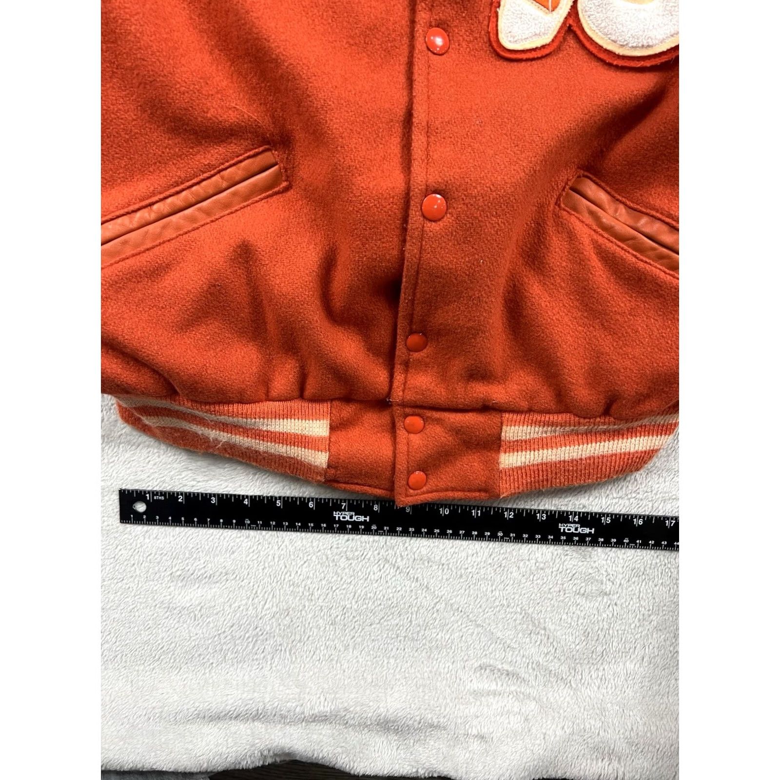 Vintage VTG Howe Athletic Apparel Varsity Jacket Orange L Wool Satin Button Snap Band Collar Men College School Varsity Jacket Size US L / EU 52-54 / 3 - 6 Thumbnail