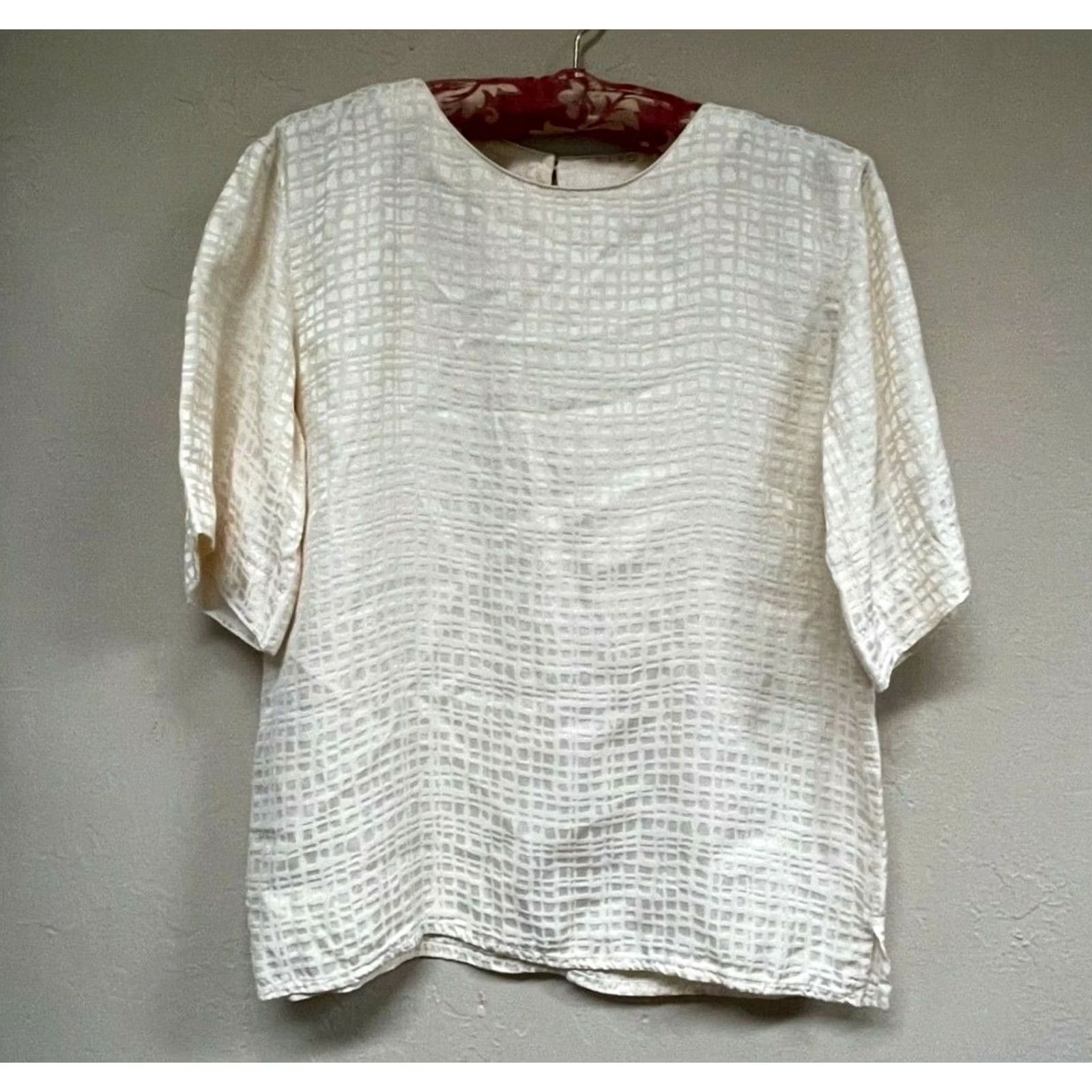 Anne Klein Anne Klein II Womens Top Crew Neck Half Sleeve Blouse Ivory 100% Silk Size 2 Size XS / US 0-2 / IT 36-38 - 2 Thumbnail