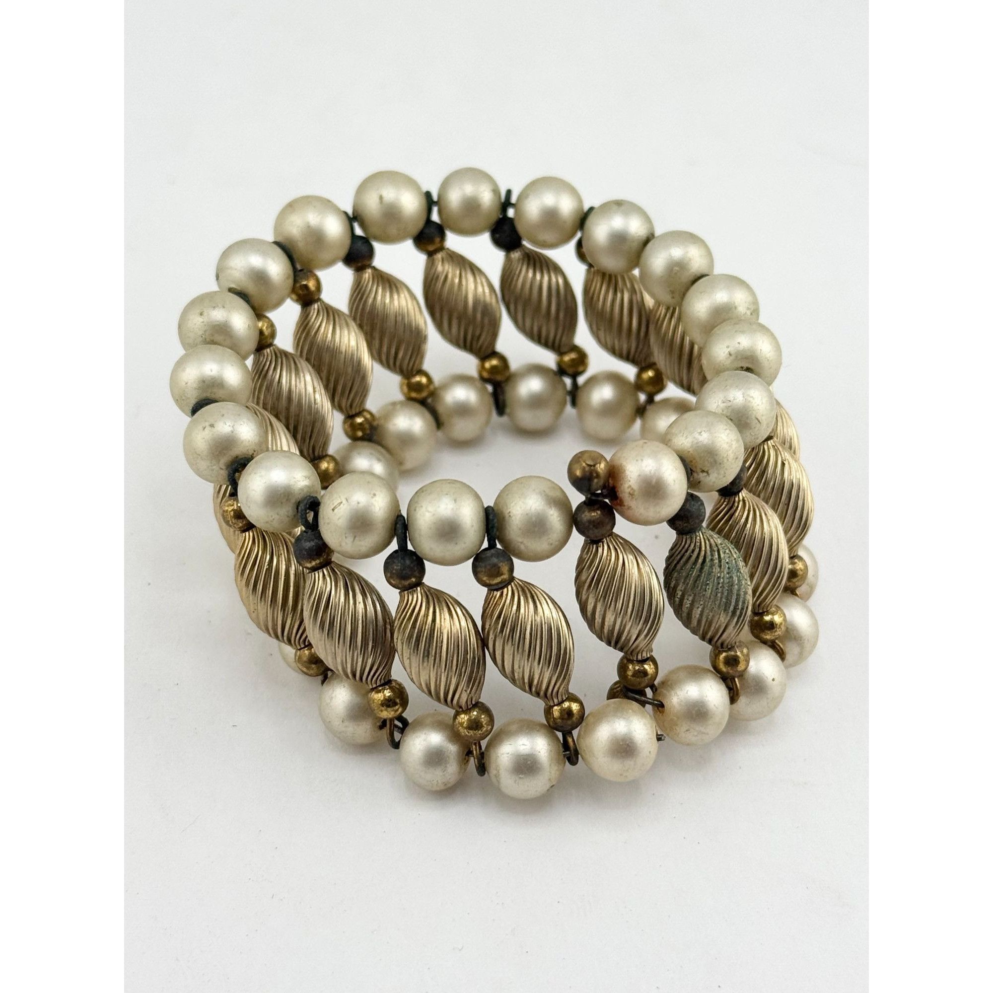 Vintage Vintage faux pearl gold bead cuff wrap bracelet Size ONE SIZE - 2 Thumbnail