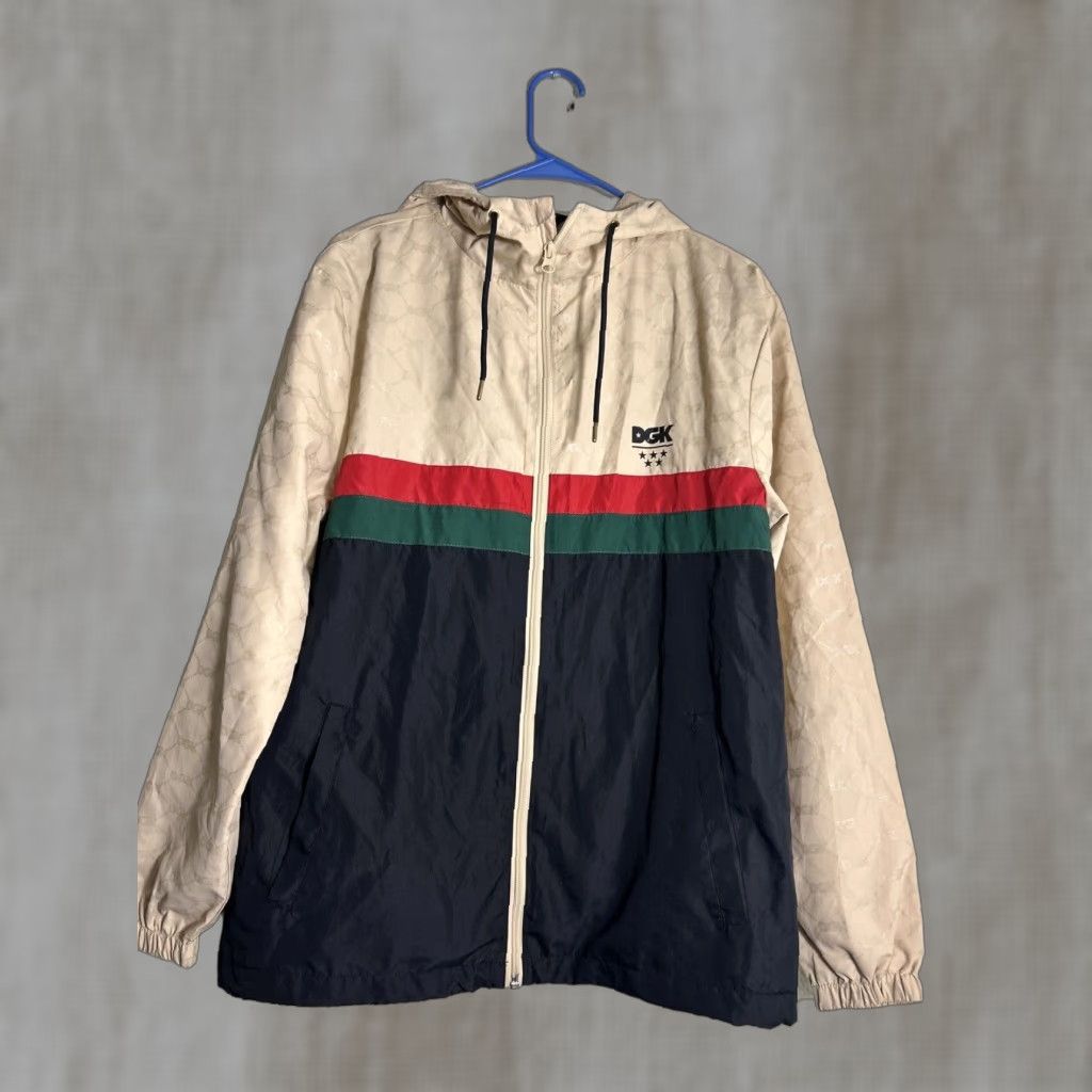 DGK Grand Mens S Full Zip Windbreaker Beige Red Green Black Jacket Windbreaker Mens S Beige Black Red Green Full Zip 21” 28” Beiges?